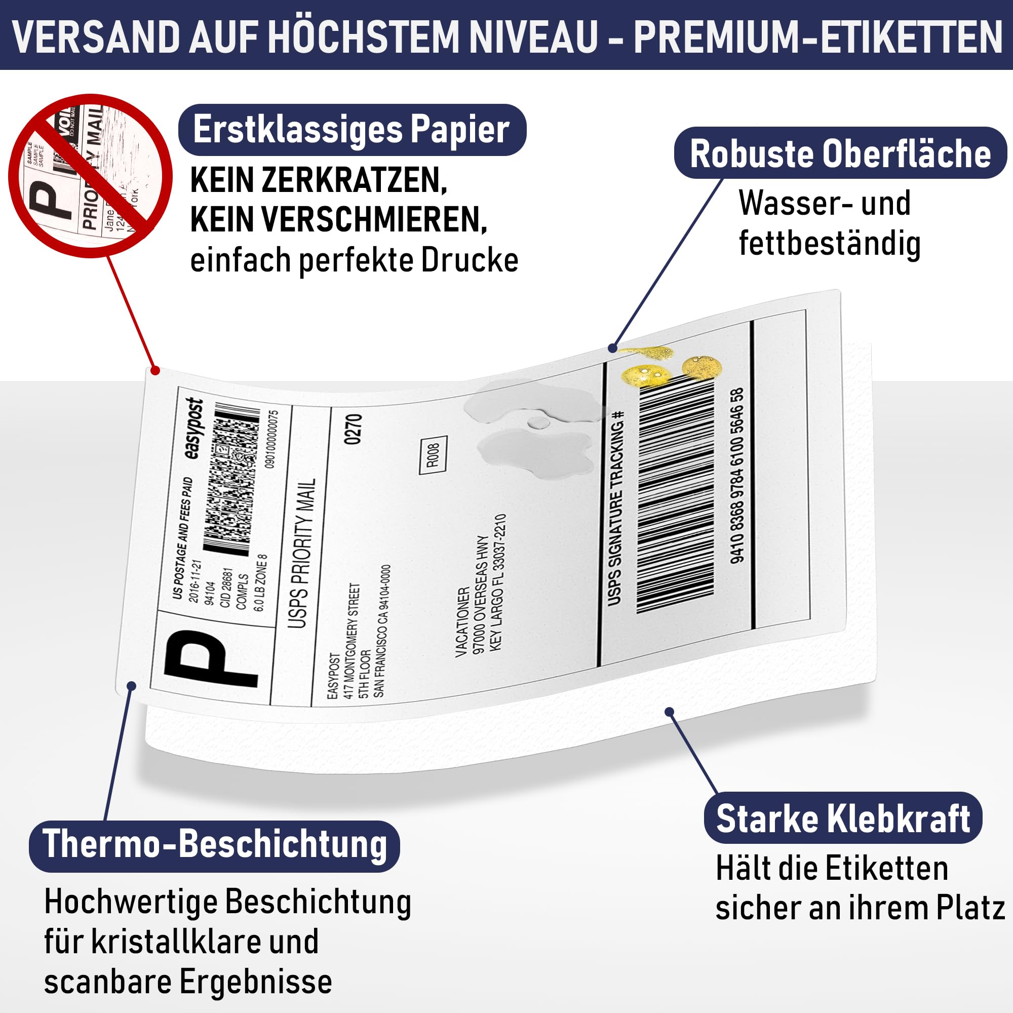 100 x 150 mm (4x6) Thermo-Versandetiketten auf Rolle, 500 Etiketten, Thermodirekt selbstklebend für DHL UPS, perforiert, kompatibel mit Rollo Zebra MUNBYN Polono & den meisten 4x6 Etikettendruckern