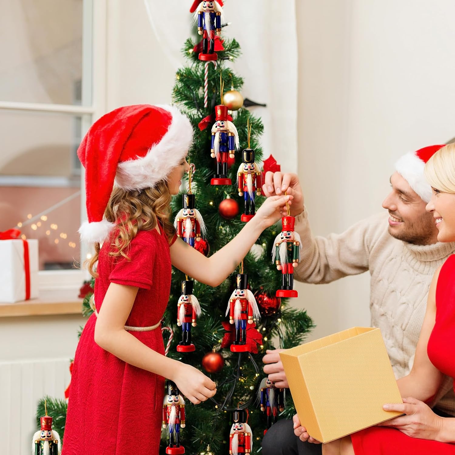 Aoriher 24 Pcs Christmas Nutcracker Ornament Small Wooden Soldier Hanging Decorations Nutcracker Figure Ornament for Christmas Figure Decoration