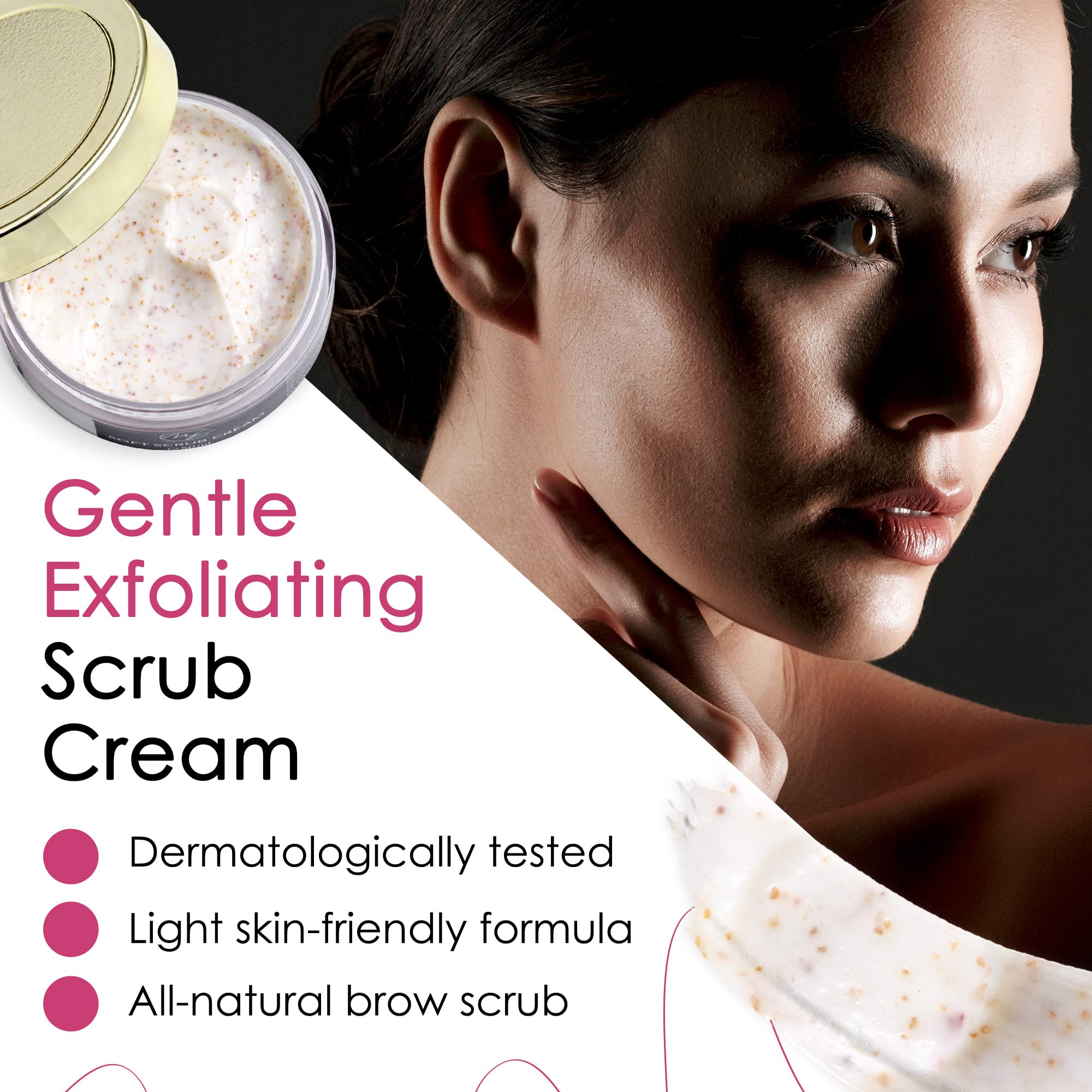 Soft Eyebrow Scrub Cream, Gentle Brow Skin Peeling Cream, Revitalising Eyebrows Exfoliator with Grapefruit & Passion Fruit - Image 3