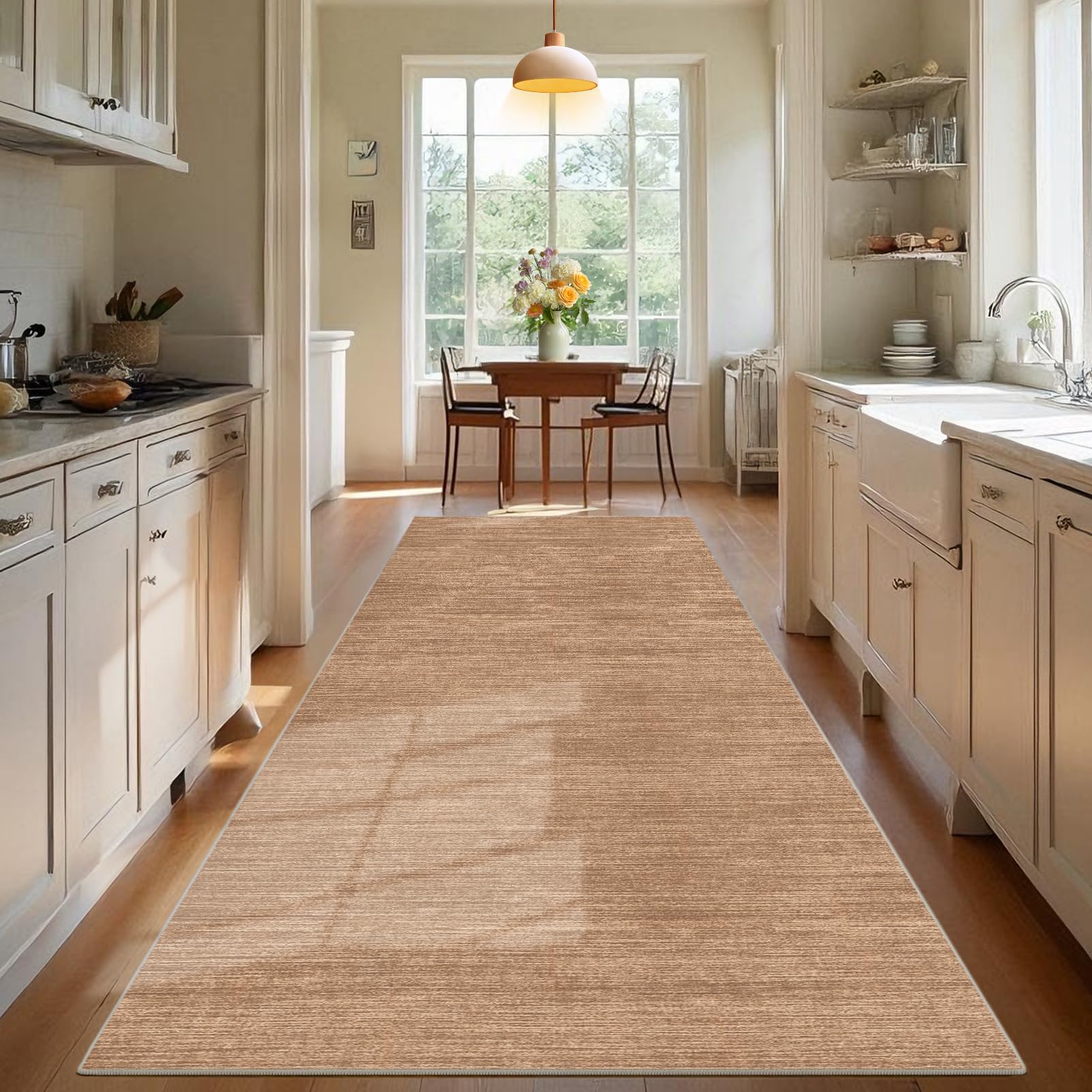 TEHWDAIYOU Long Hallway Runner Rug Non Slip Washable Kitchen Rug Hall Runner Corridor Rugs Floor Mat Narrow Heavy Duty Carpet Runner for Entryway Hallways Kitchen Laundry Room, Brown, 50 x 280 cm