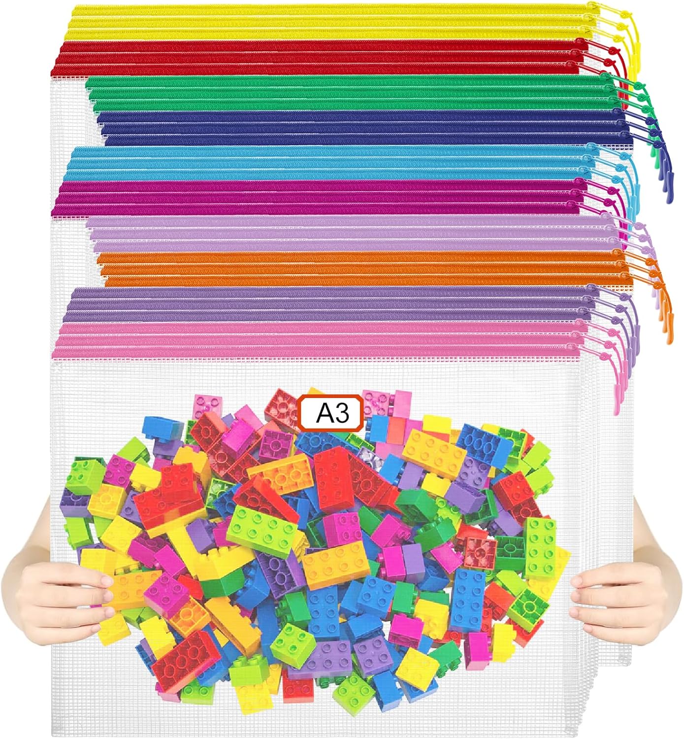 20pcs Mesh Zipper Pouch Bags Puzzle Storage Bags, A3 17x12 Inches Large Reusable Clear Zipper Pouches for Travel and Classroom Board Game Organization