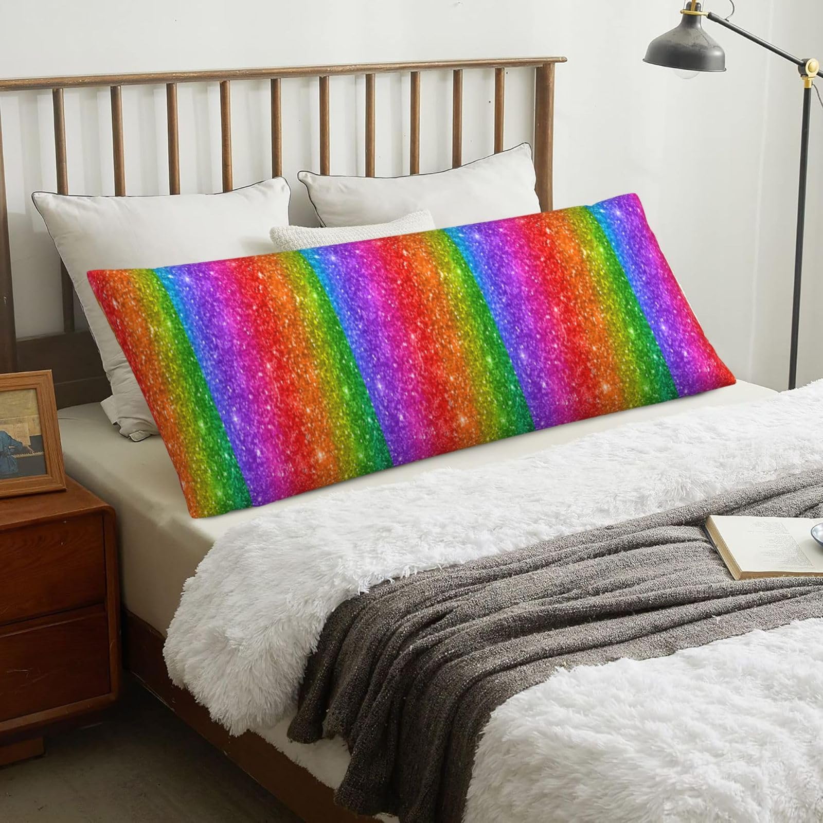 Shiny Sparkles Rainbow Colors Glitter, Body Pillow Cover with Zipper,Long Body Pillowcase 20 x 60 in