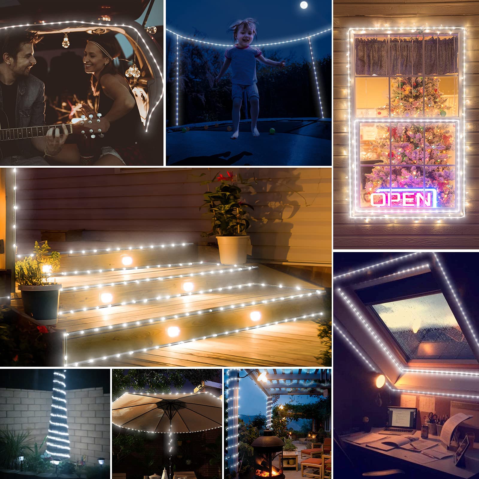 Tira de luces solares mejoradas para exteriores, 500 LED, 170 pies, 19 modos, luces solares y recargables por USB, con temporizador remoto, regulable, impermeable, para jardín, camping, camino