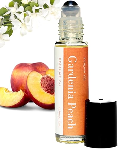 Gardenia Peach Delicious Pure Essential and Fragrance Oil Perfume Roll On with Organic Jojoba Oil, Eau de Toilette, Alcohol Free, Small-Batch, Made
