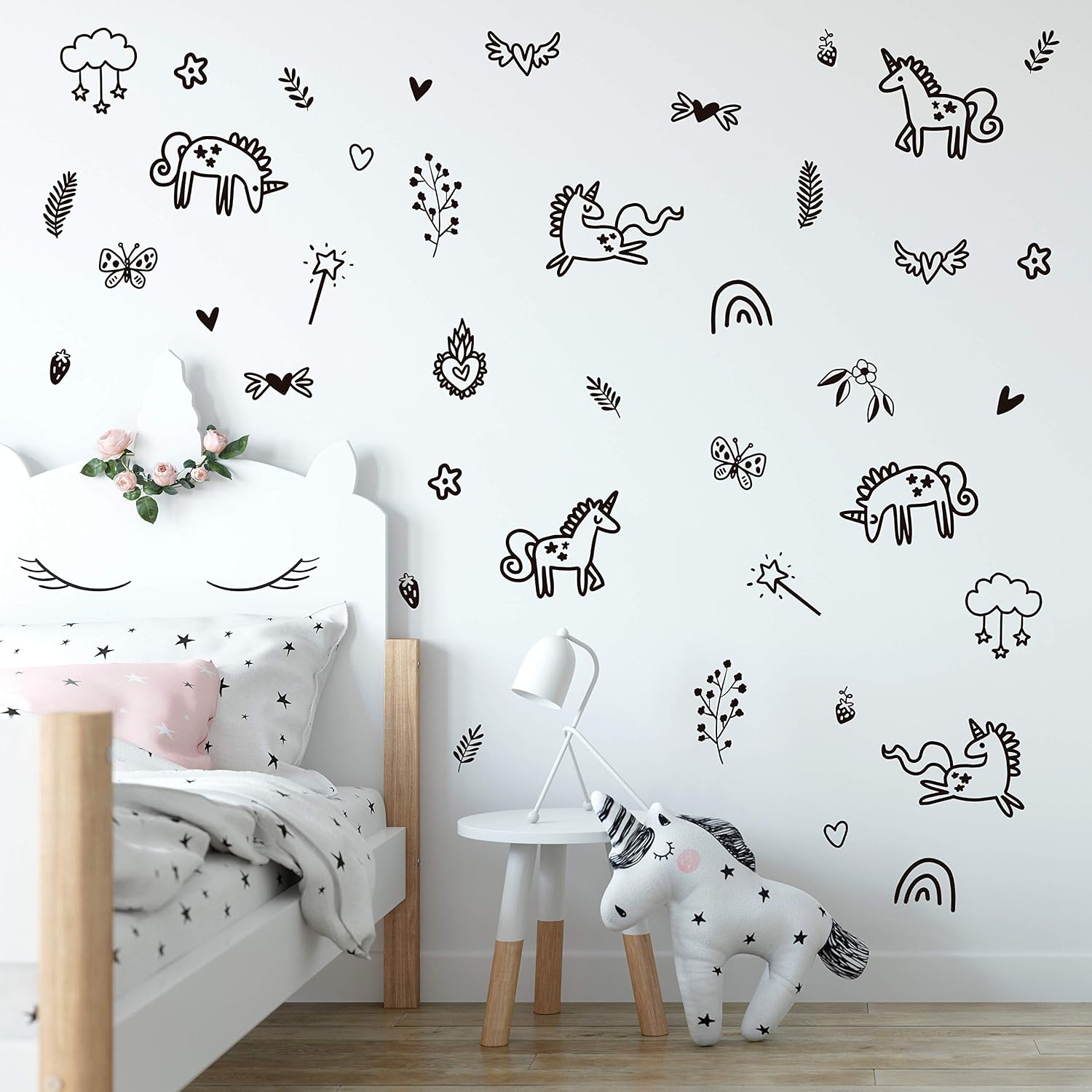 Unicorns and Rainbows Wall Decals Peel and Stick for Kids, Baby Bedroom Nursery and Living Room. 40 pcs Vinyl Wall Stickers Decor (Gold)