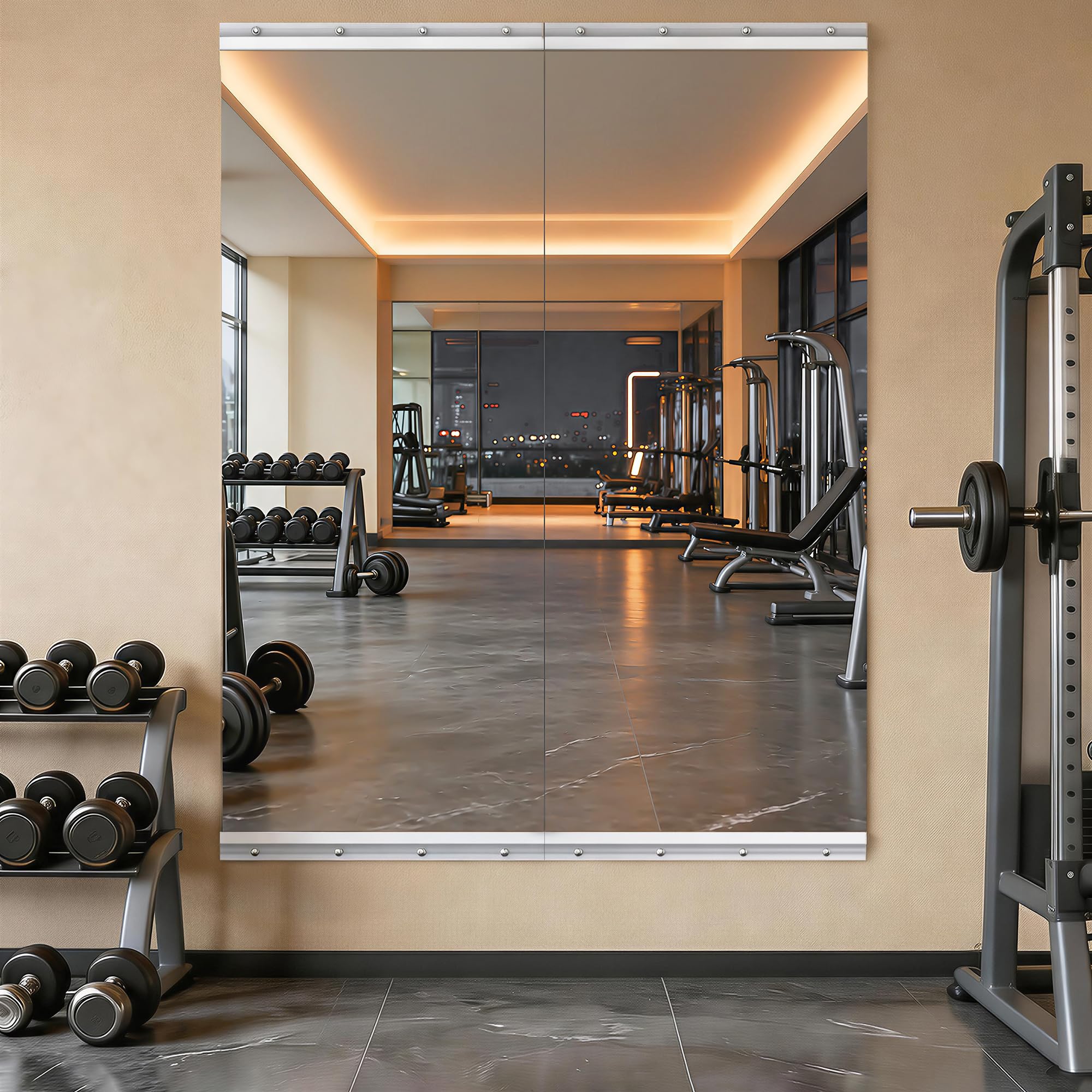 Hasipu Home Gym Mirrors 140x42cm -2 PCS Large Full Body Mirror for Yoga, Large Wall Mirror Full Length for Fitness, Garage, Dance Studio, 0.16in Tempered Glass Frameless Mirrors-UL