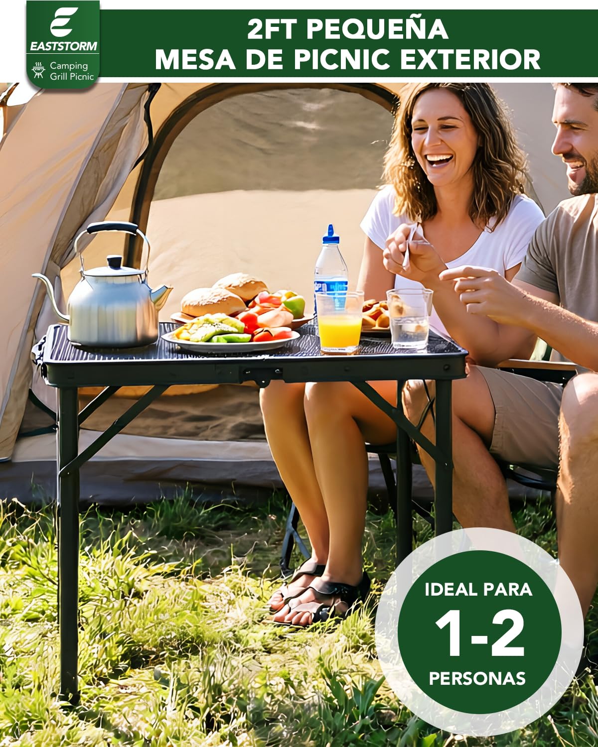 E EASTSTORM Mesa de Camping Plegable 60×40cm, de Jardín y Barbacoa Con Placa de Rejilla de Metal, Ligera y Portátil Para Playa y Balcón (Negro)