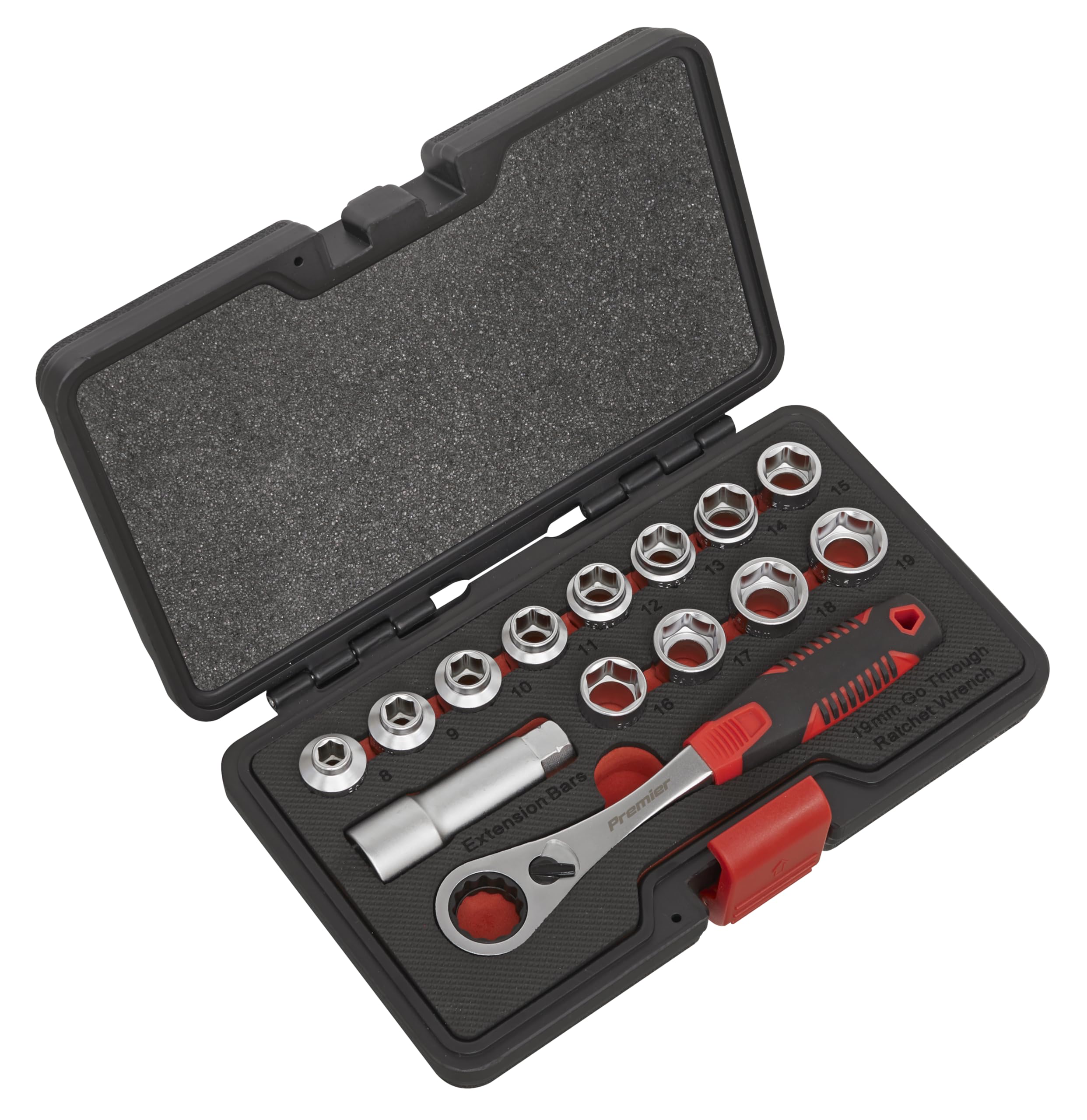 *CLEAR* Sealey AK6926 14pc Go-Through Low Profile Socket Set - Ratchet Sockets Extension