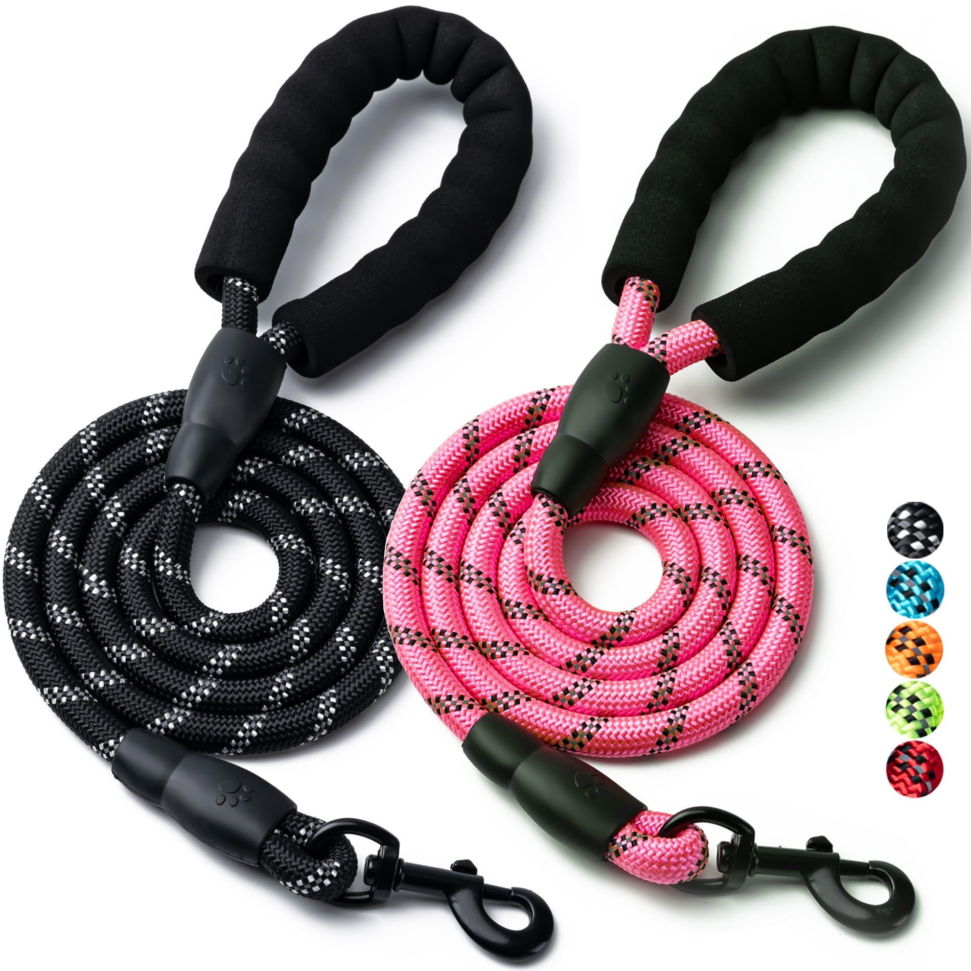 2 Pack Dog Leash, 4/5//6 FT Heavy Duty Nylon Rope Pet Leashes with Comfortable Padded Handle, Reflective Dog Leashes for Small Medium and Large Dogs (