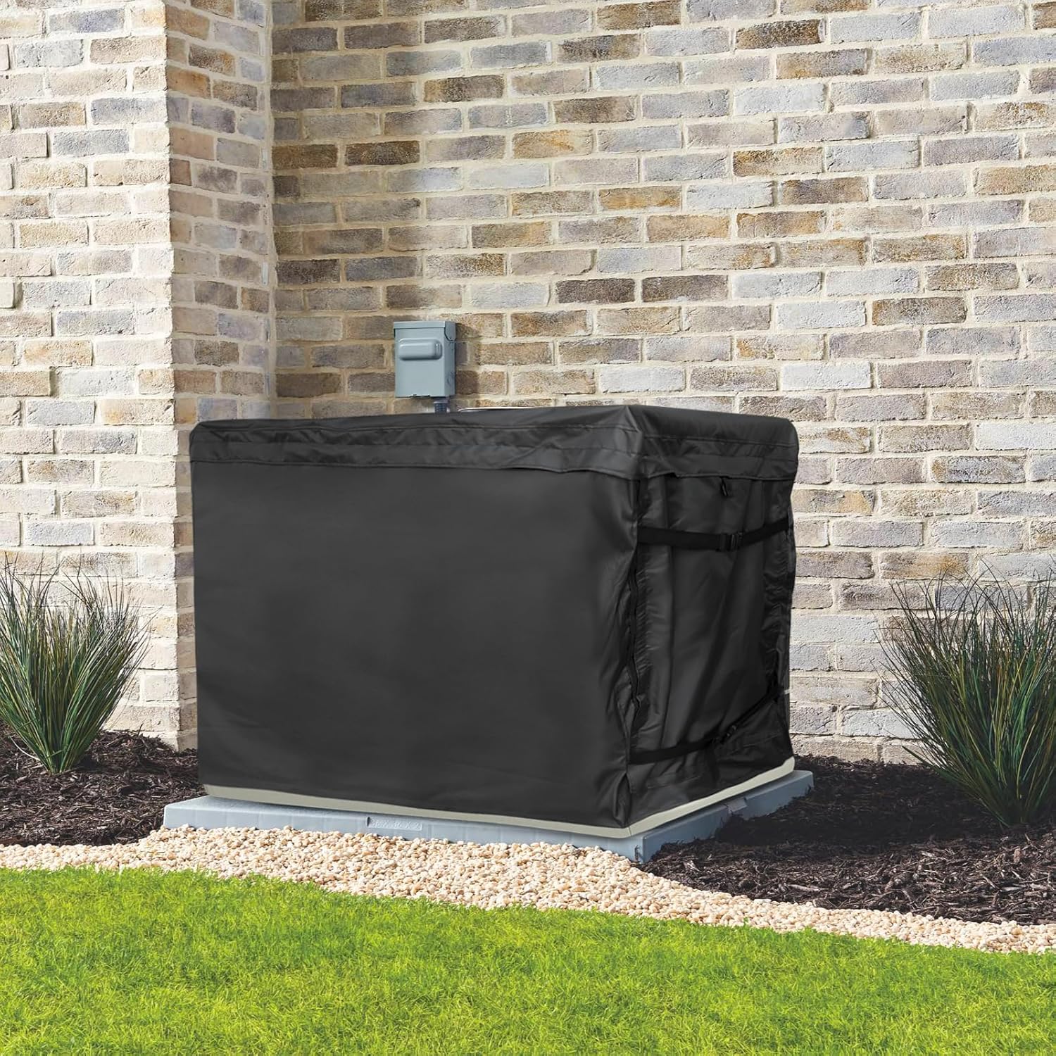 Generator Cover 600D Polyester Heavy Duty Waterproof Compatible with 7.5kW 10kW 14kW 18kW 20kW 22kW 24kW Home Standby Generator, Black