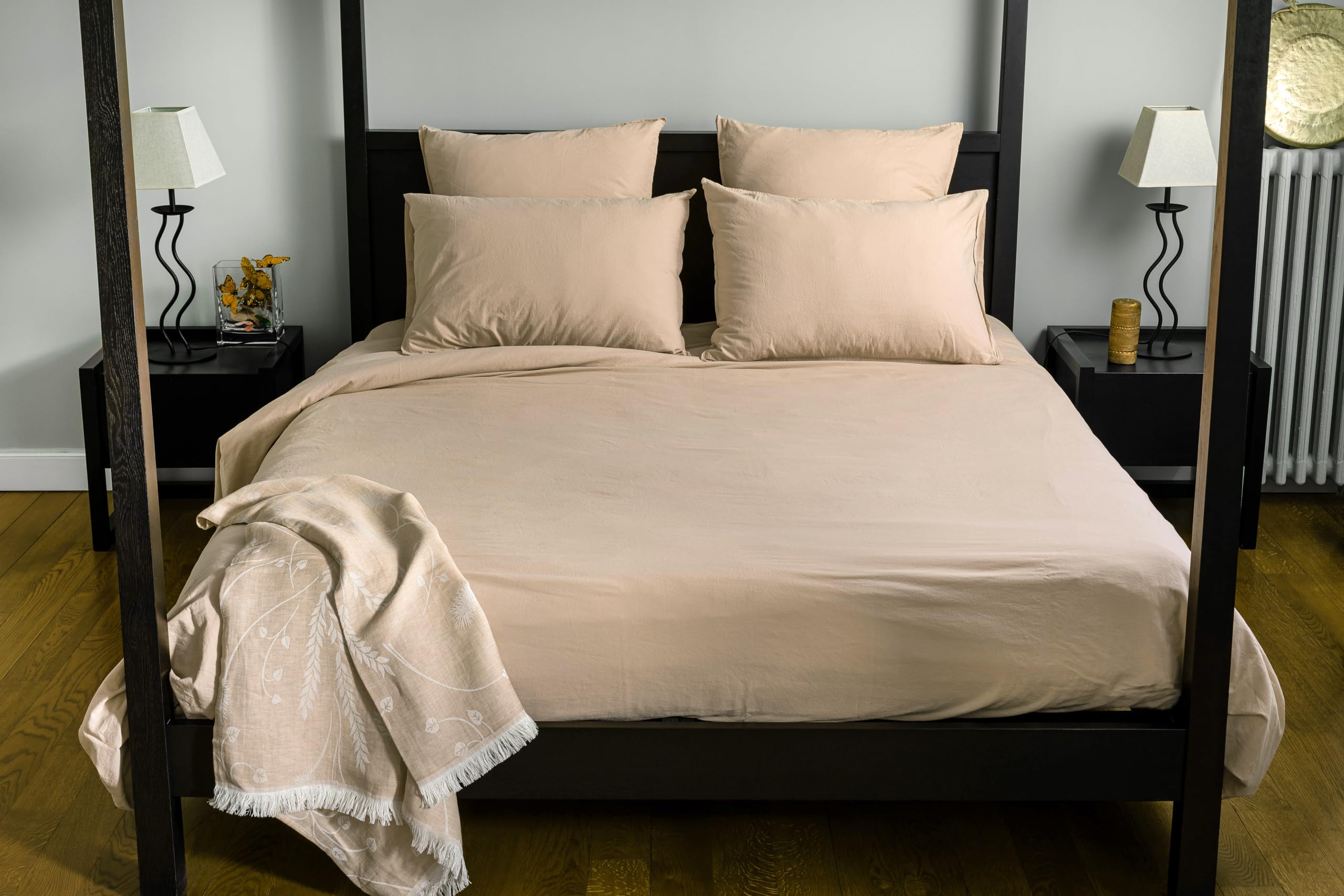 Toison d'or Cap Ferret Washed Cotton Pillowcase, 65 cm x 65 cm, Pebble