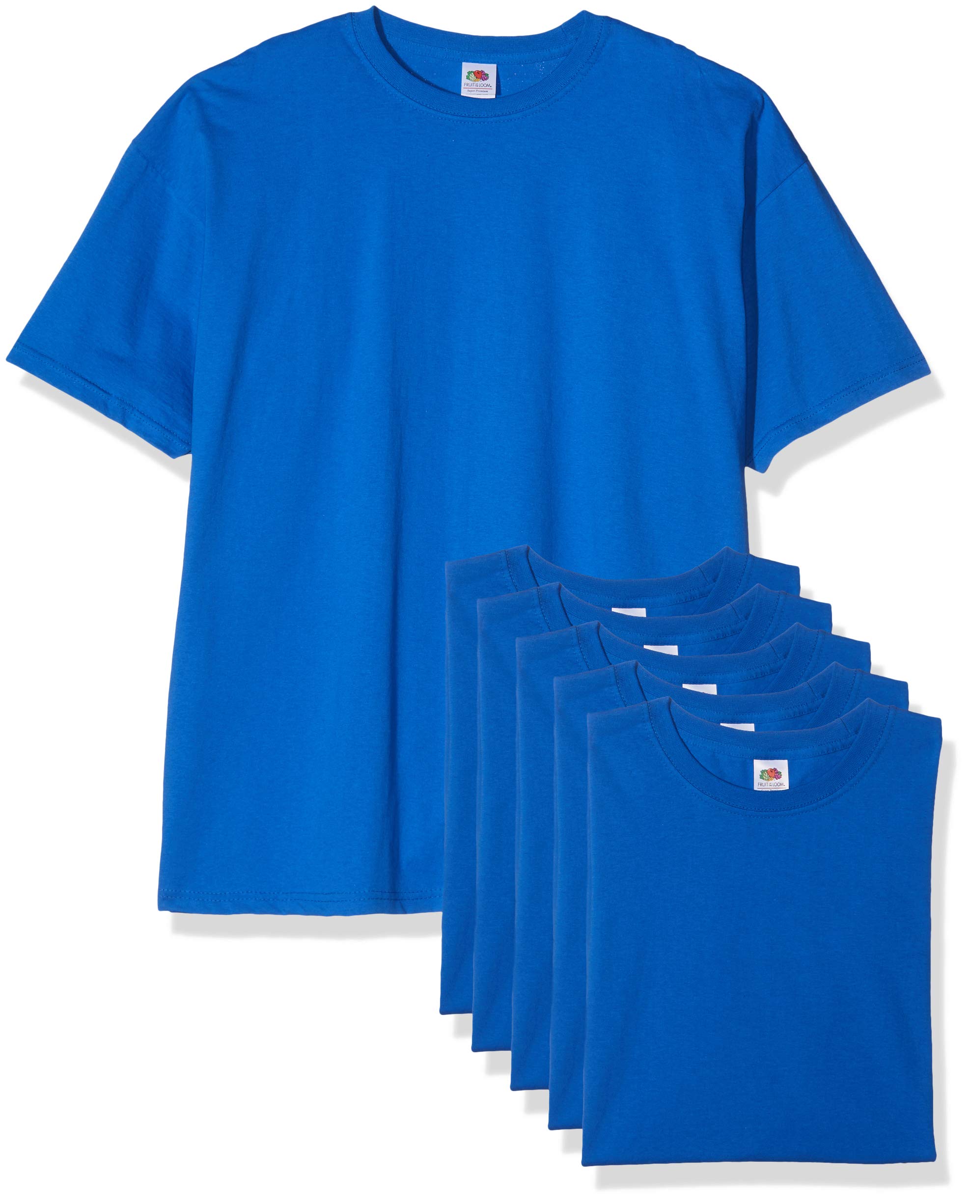 Fruit of the Loom Men's Super Premium Short Sleeve T-Shirt Pack of 5, Royal, Medium