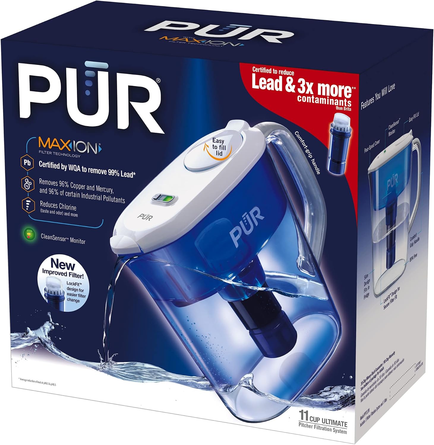 PUR PLUS Water Pitcher Filtration System, 11 Cup – PUR Water Filter Pitcher, PPT111W