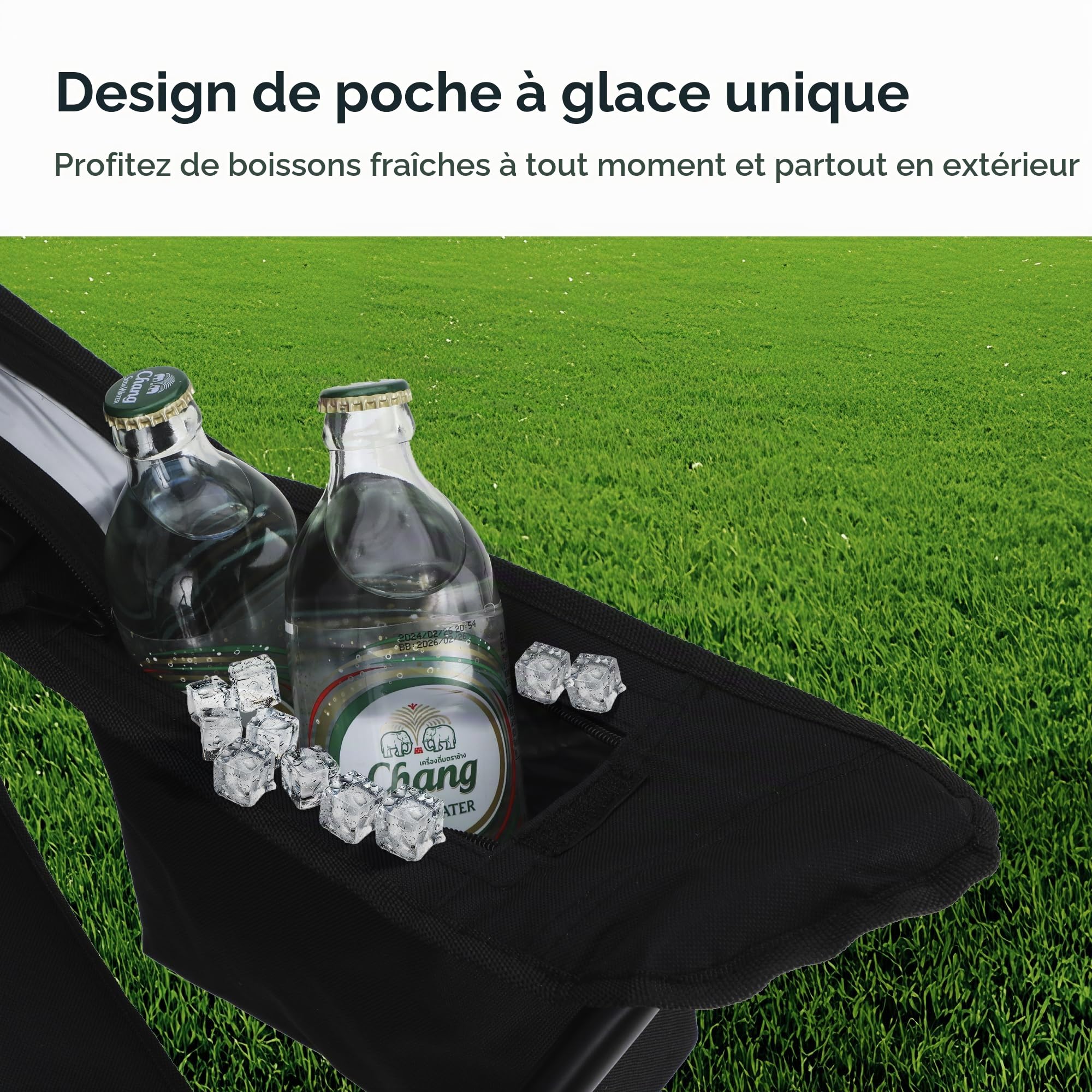 LET'S CAMP Lot de 2 chaises de Camping Pliantes avec Sac Isotherme à 3 bidons - Chaise de Jardin Portable avec Porte-gobelet - Charge maximale : 120 kg - Chaise d'extérieur pour Camping, Plage