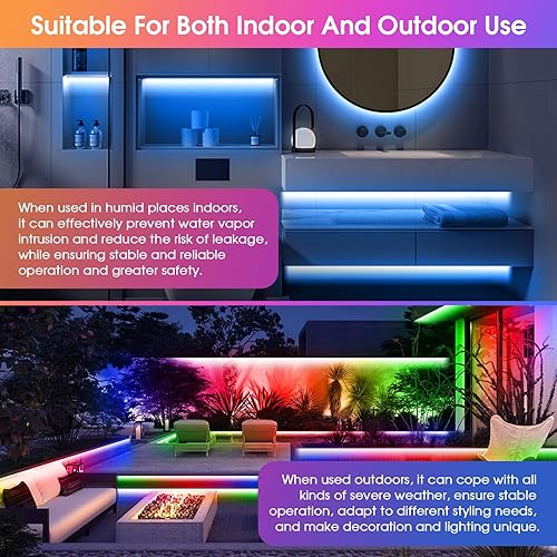 Miniatura 7 de Tira de luces LED para exteriores de 150 pies, IP68 impermeable, tiras de luz LED RGB que cambian de color con control remoto IR y aplicación,
