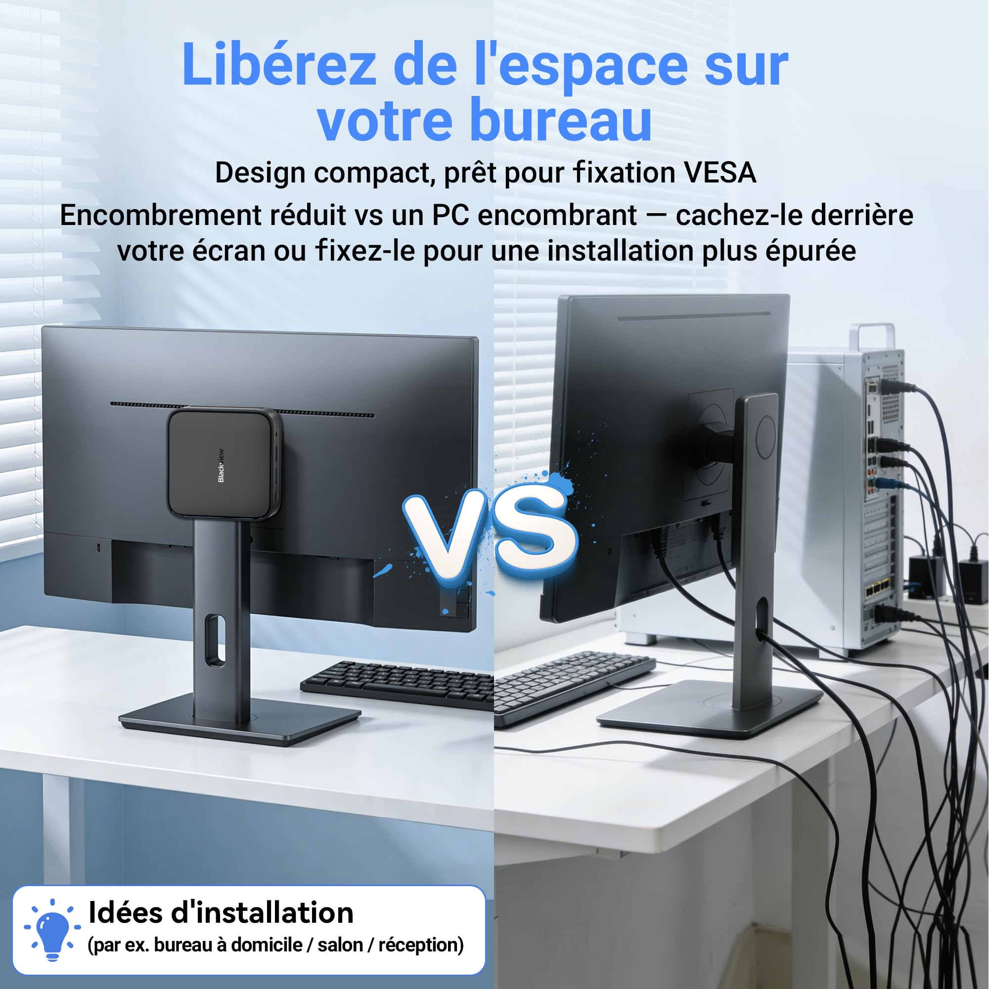 Blackview MP50 Radeon Vega 8 Mini PC avec Souris et Clavier, AMD Ryzen 5, Win-11 Pro, 16Go+512Go SSD, 4K@60Hz HDMI+DP, WiFi Double Bande Mini Ordinateur de Bureau, Idéal École/Maison/Bureau
