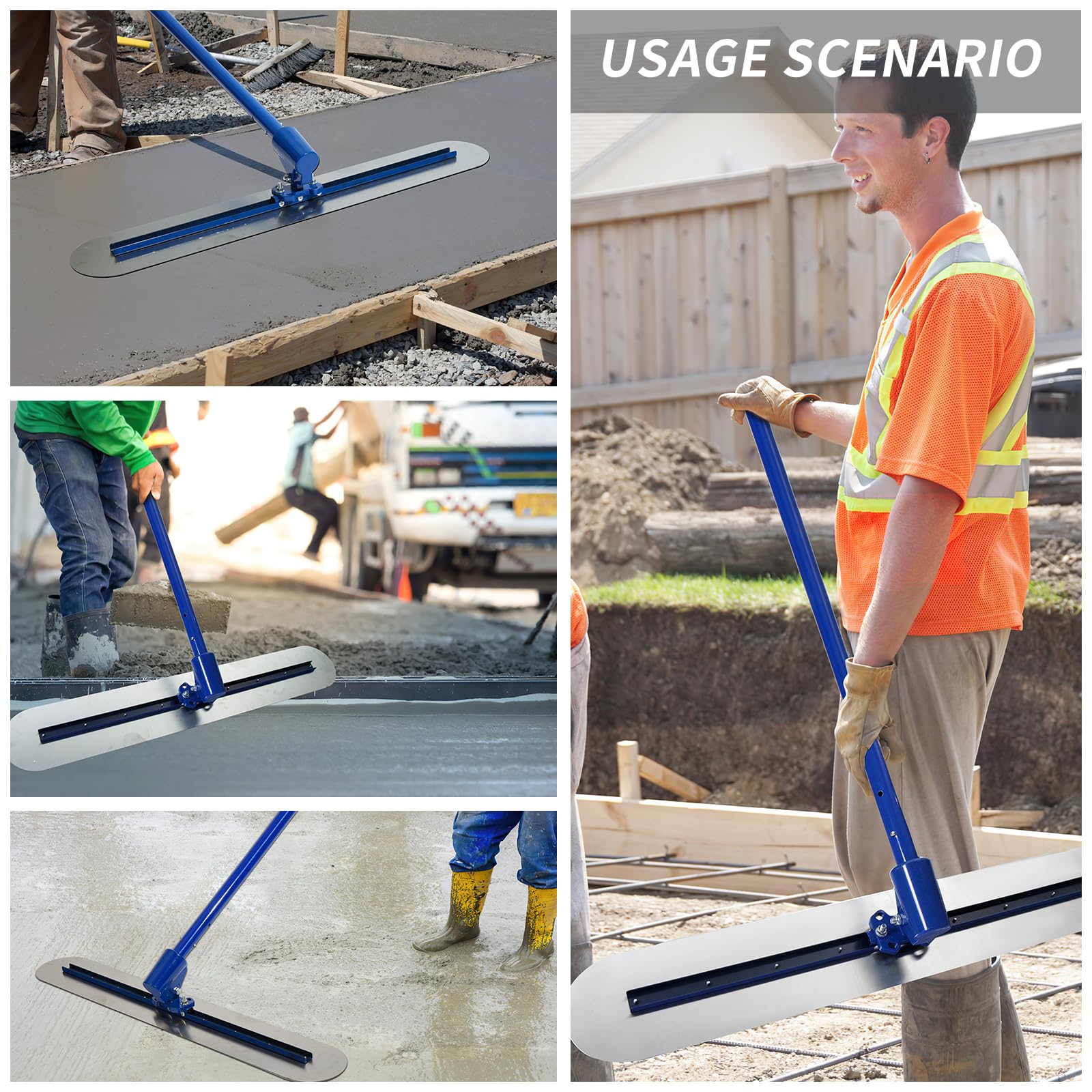 Llana de Acabado para concreto - Acero Inoxidable 48 x 8 con Mango de 4 x 3.8 para una aplicación en Superficies Lisas - Llana de concreto Resistente para Uso Profesional