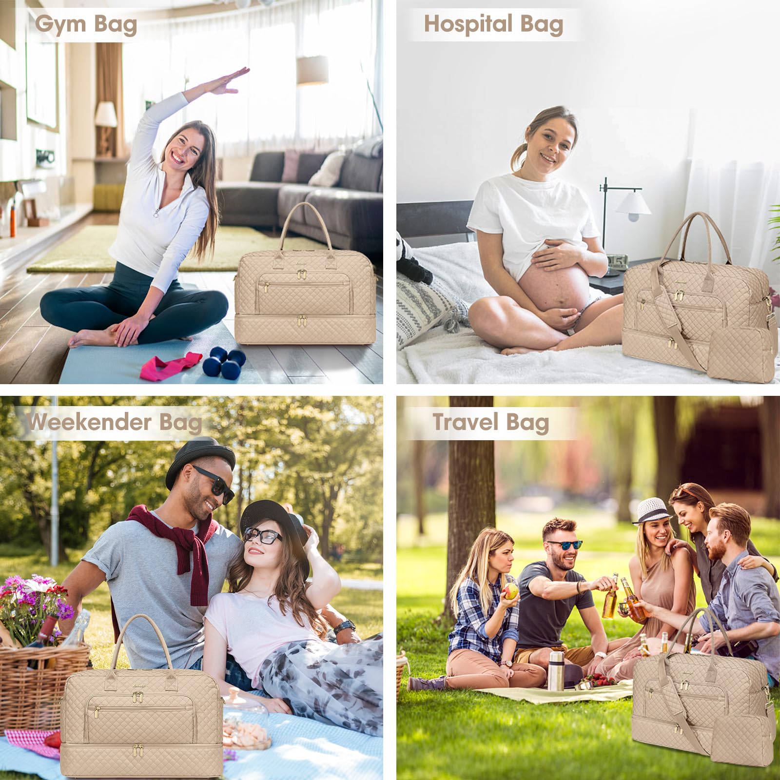 Travel Duffle Bag Weekender for Women - Carry-On Overnight Bag Personal Item Bag with Shoe Compartment & Wet Pocket Large Weekend Tote Bags with Toiletry Bag Hospital Bags for Labor and Delivery view 6