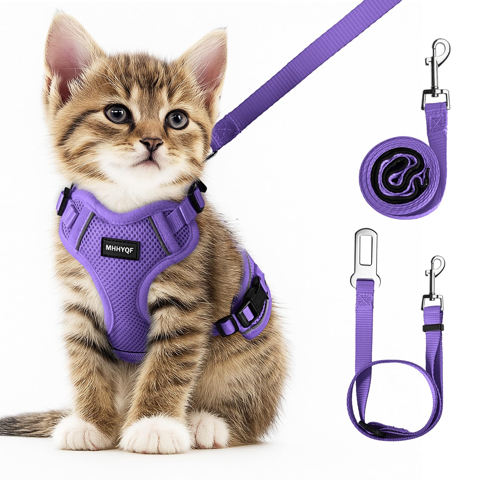 Cat Harness and Leash Set for Walking Escape Proof, Improved Four Place Adjustable Cat Car Harness, Soft Kittens Vest with Reflective Strip for Cats,