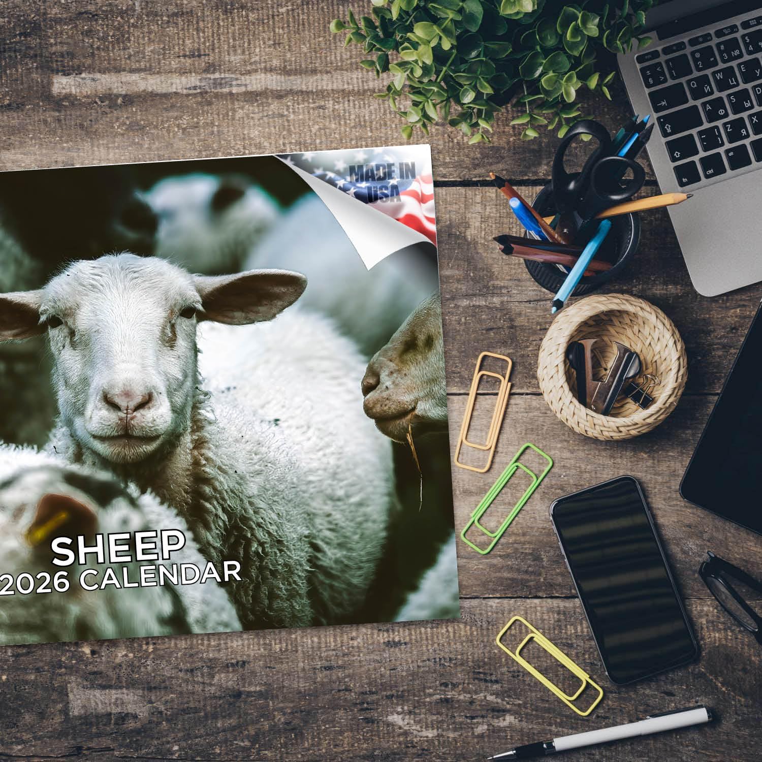 Calendario 2024 2025 con pecore, calendario mensile da parete con animali della fattoria, 30,5 x 45,7 cm, aperto, carta spessa senza sbavature, idea regalo, calendario per insegnanti accademici,