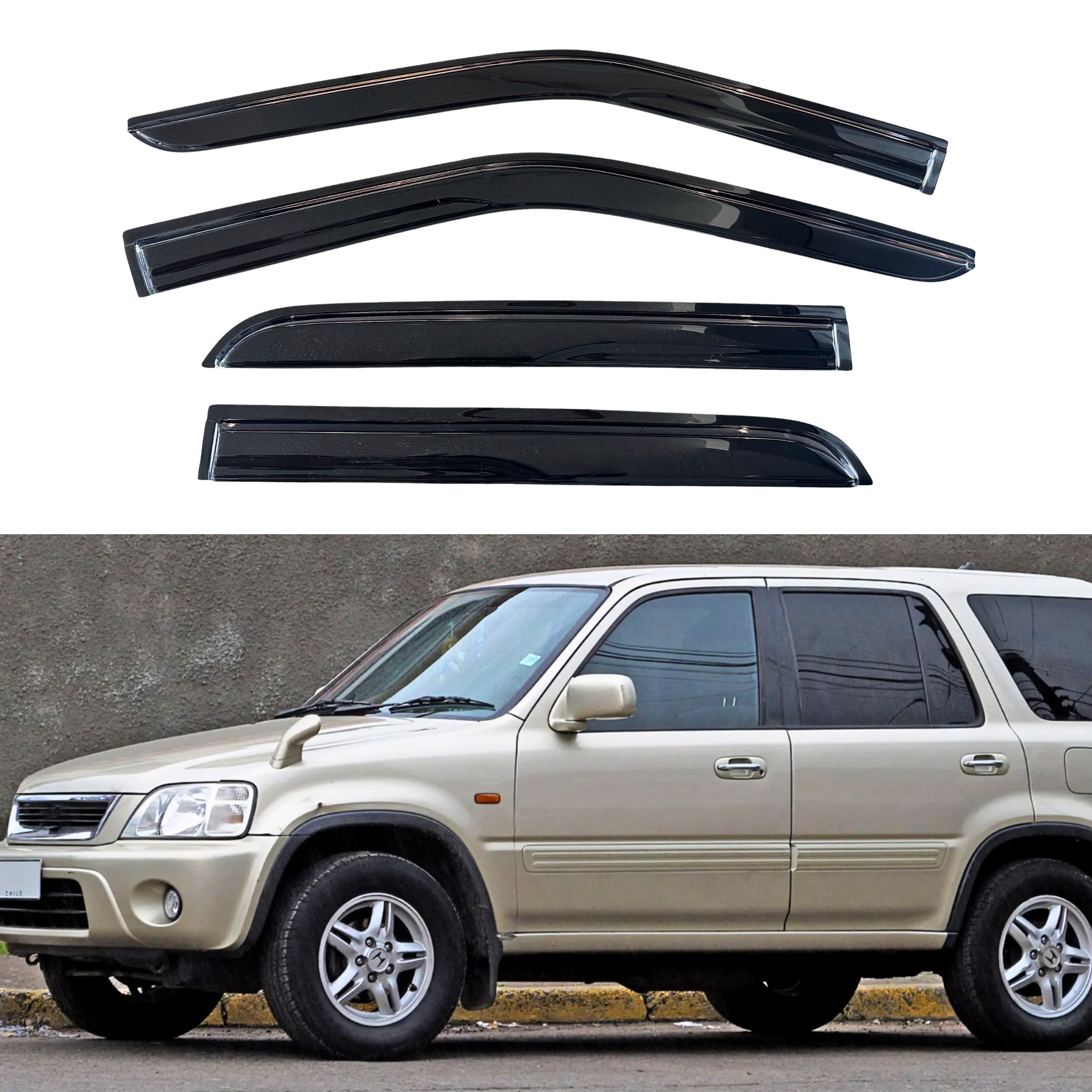 KPY Window Visor Compatible with Honda CR-V 1997-2001 (CRV), 4PC Rain Guard Side Window Vent Deflectors Tape-On Mugen Style, 1997 1998 1999 2000 2001