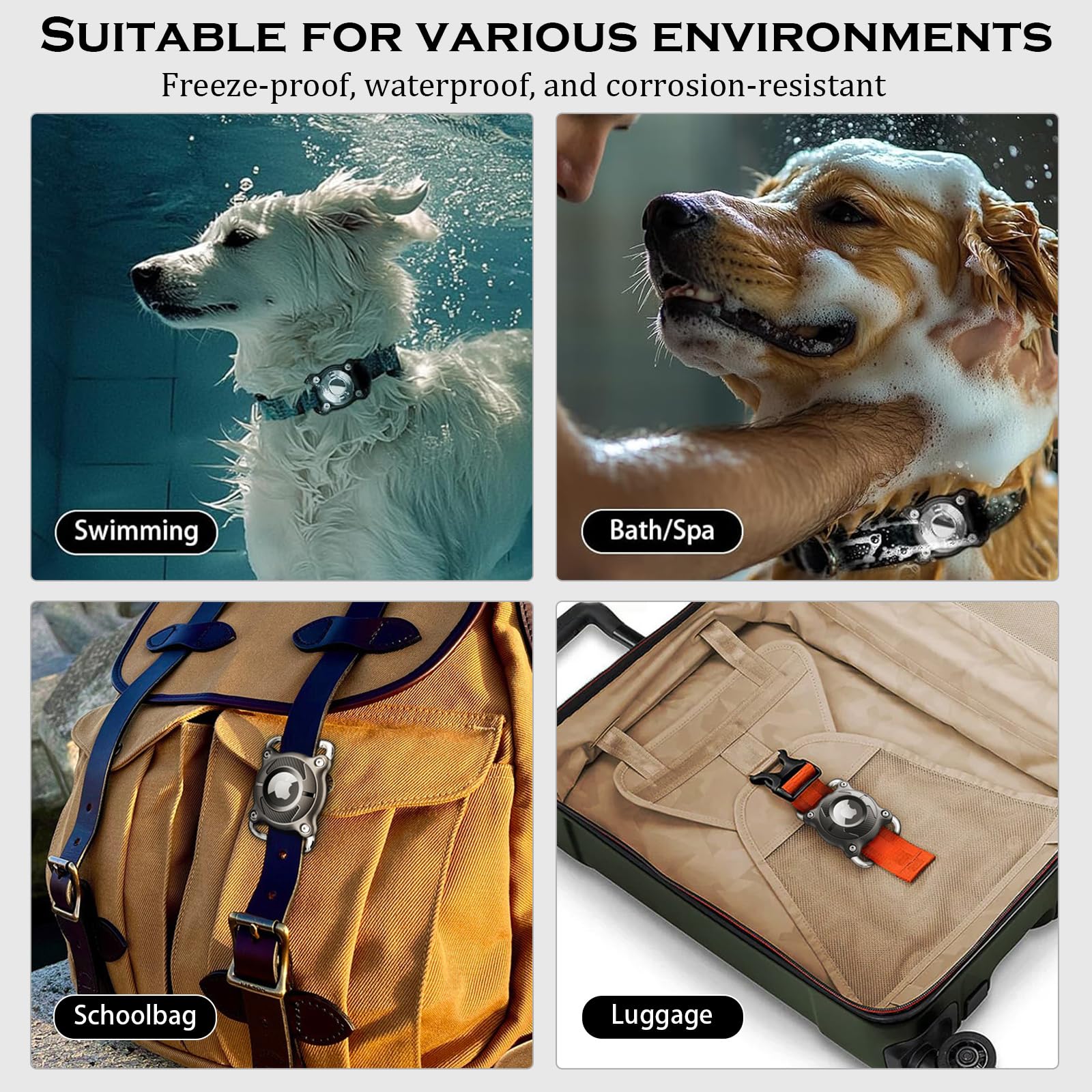 Impermeabile Collare Cane con Fibbia Metallica Staccabile Porta Cane 4 cm di Larghezza Collare GPS per Cani, Compatibile con Apple (Nero)