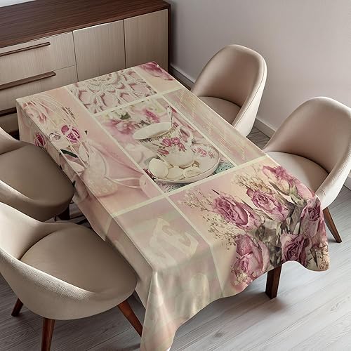 Ambesonne Shabby Flora Mantel, Abuela y Día de la Madre con temática vintage de encaje de flores, mesa rectangular de comedor, cocina, 52.0 x
