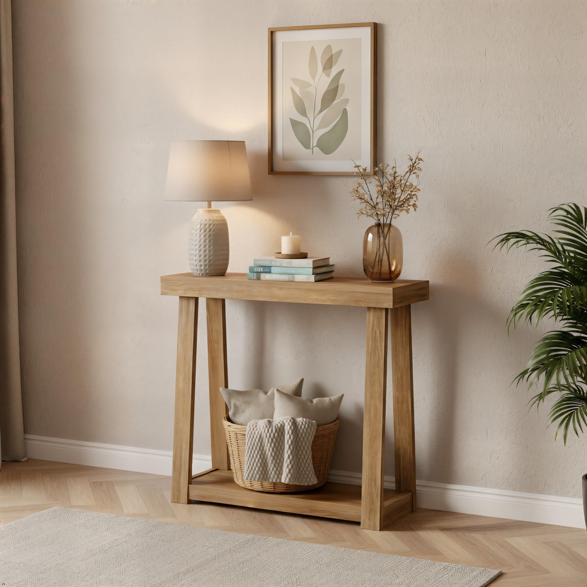 Plank+Beam Solid Wood Console Table with Storage, 36 Inch, Sofa Table with Shelf, Narrow Entryway Table for Hallway, Behind The Couch, Living Room, Foyer, Easy Assembly, Pecan