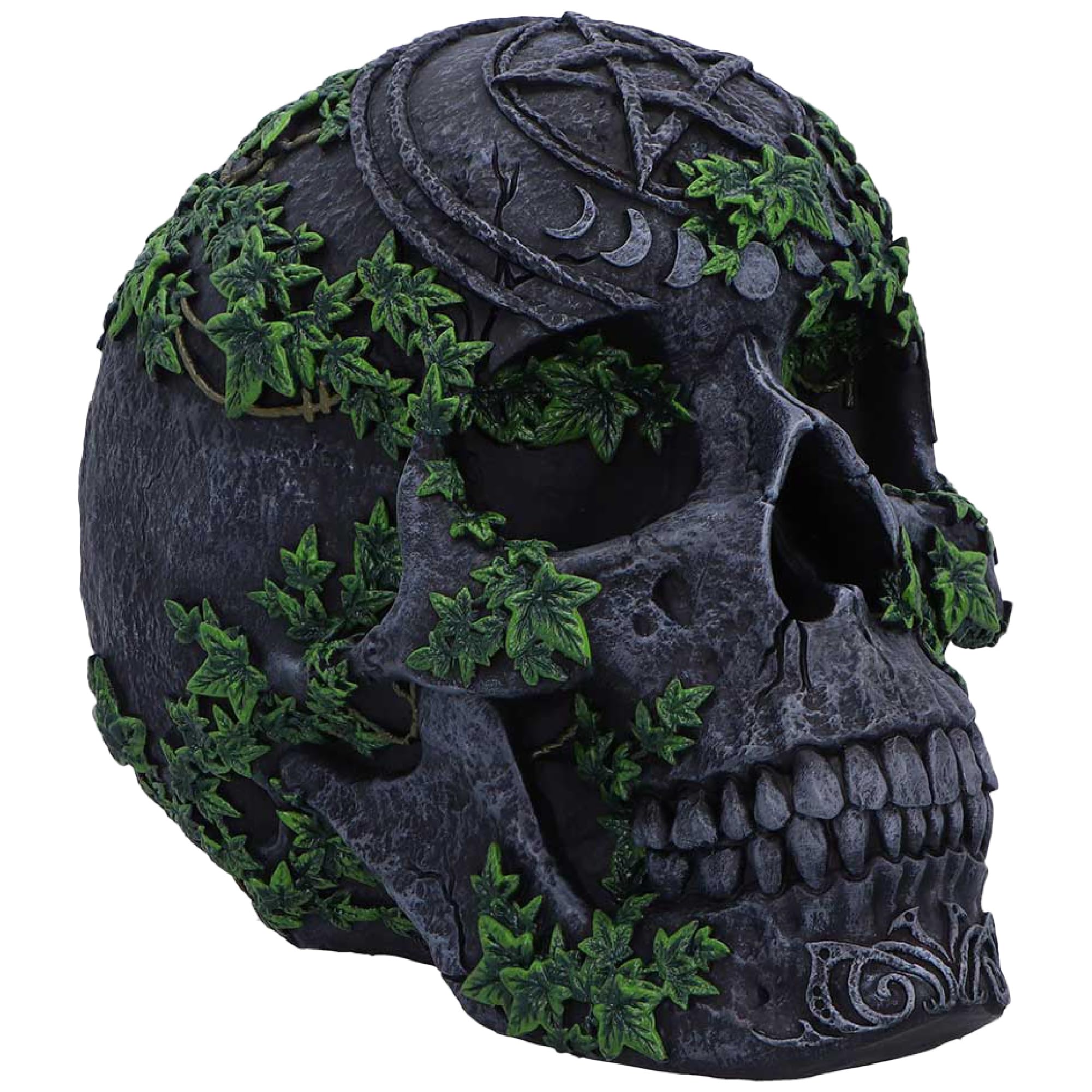 Nemesis Now Green Aged Pentagram Skull Ornament 18.8Cm – Gothic Skull Decor With Ivy Detail, Occult Pagan Symbol Figurine, Hand-Painted Resin Display Piece