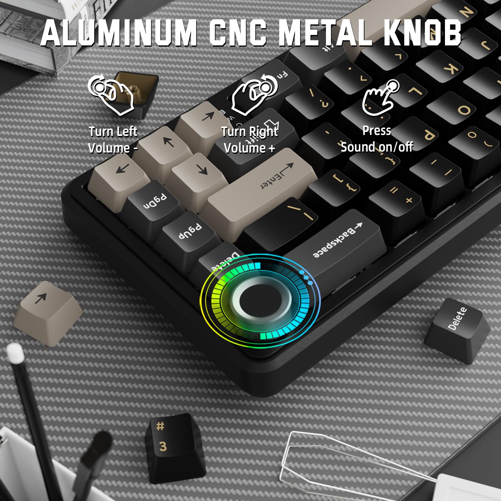 MAMBASNAKE X Attack Shark X66 Teclado Mecánico Inalámbrico Al 65% con Perilla, Teclado para Juegos RGB con Intercambiables En Caliente 60%, BT/2,4 G/USB-C, Interruptor Lineal, Tecla PBT-Starry Black