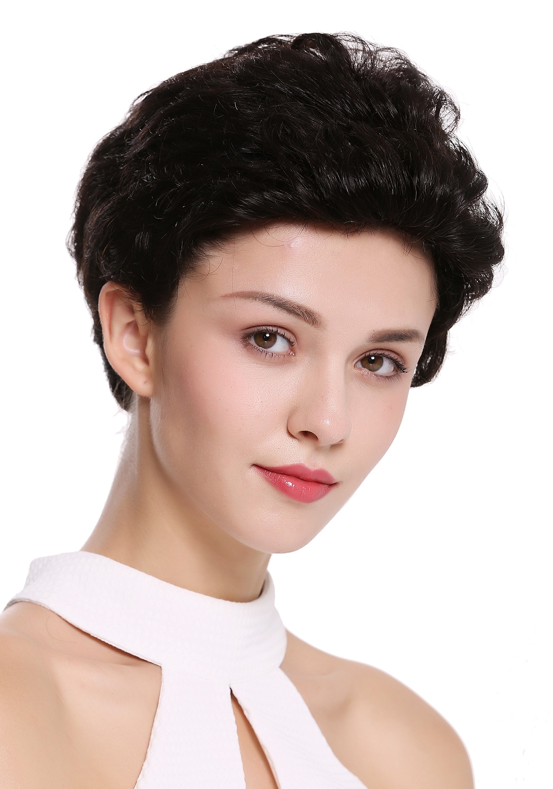 WIG ME UP - B-HH-12-0 Parrucca Donna Uomo Capelli veri Corta Ondulata Alla moda Ciuffo Non colorata Tono naturale Bruno cupo