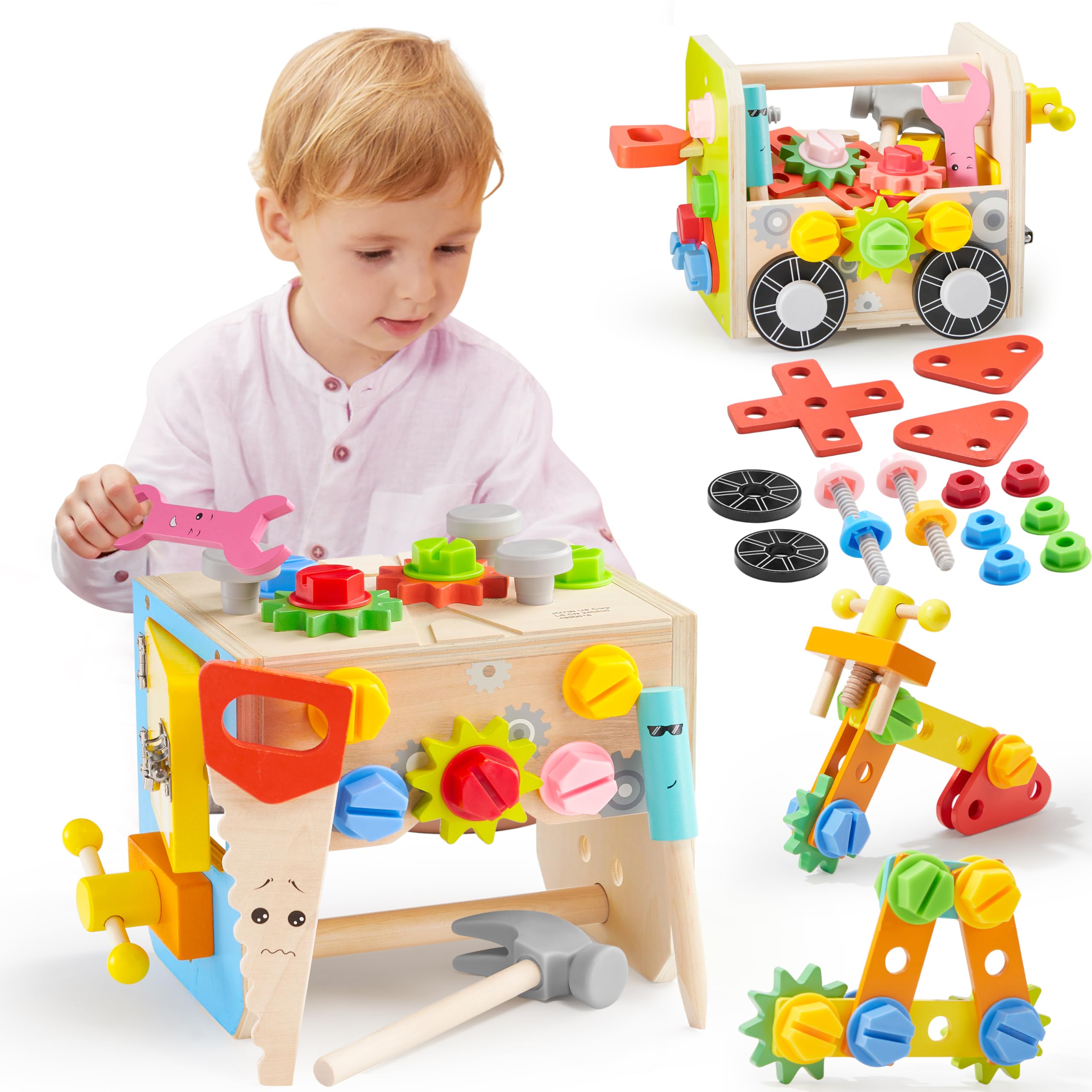 SYNCFUN Kids Tool Set, 51 PCS Wooden STEM Educational Tools for Boys and Girls, Montessori Toys for 3 4 5 6 Year Old, Learning and Construction Toys for Toddlers, Birthday Gift