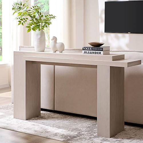 Miniatura 3 de OKD Mesa consola de entrada moderna de 63 pulgadas, mesa de sofá con acento de geometría sólida detrás del sofá, mesa consola estrecha para entrada,