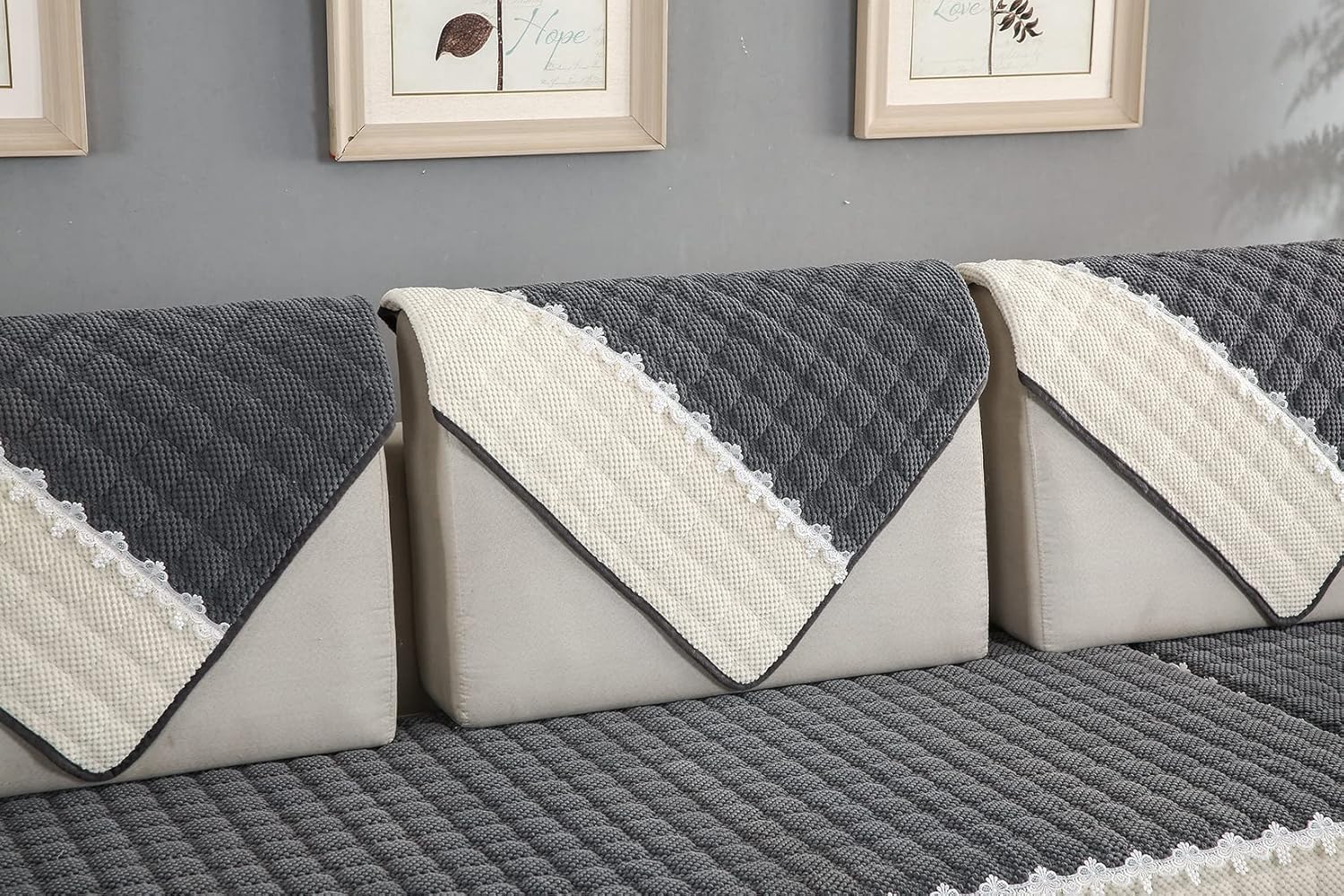 vctops Soft Corduroy Sofa Couch Cover, Plaid Sectional Couch Covers, Non-Slip Sofa Slipcover for Dogs Cats Kids(Dark Grey,28"x47")