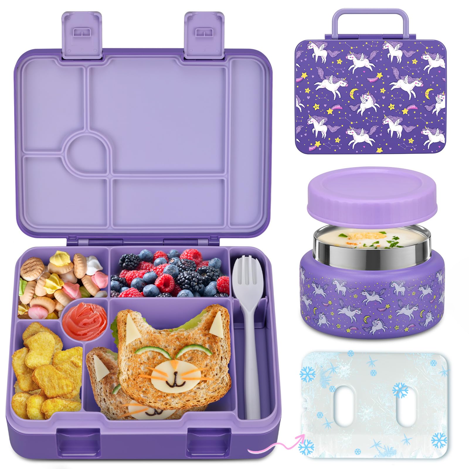 Photo 1 of BEAQUEE Bento Lunch Box Kids & 9oz Soup Thermos - Purple Set