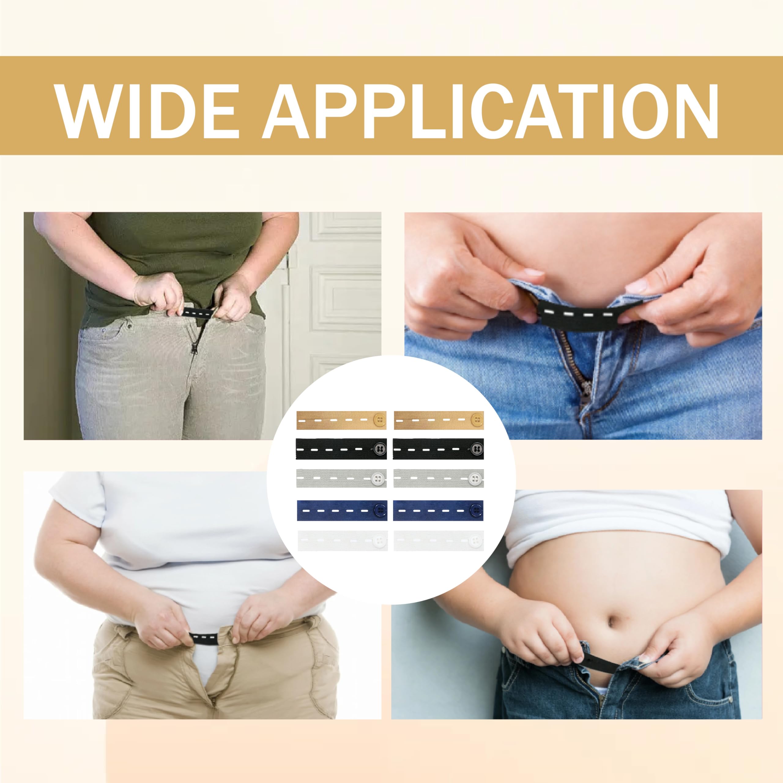 10 extensiones de cintura para pantalones, 9,3 x 2,5 cm para vaqueros, ampliación de cintura con botón, extensión de cintura elástica, extensión de cintura para pantalones para hombre y mujer