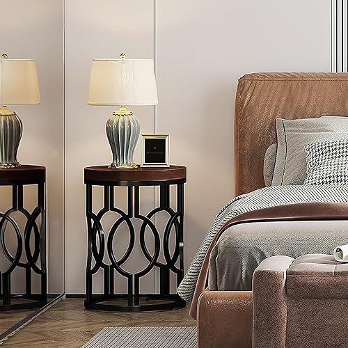 Miniatura 4 de Tribesigns Mesa auxiliar redonda, mesa auxiliar industrial con marco hueco de metal, mesita de noche pequeña para sala de estar, dormitorio, fácil