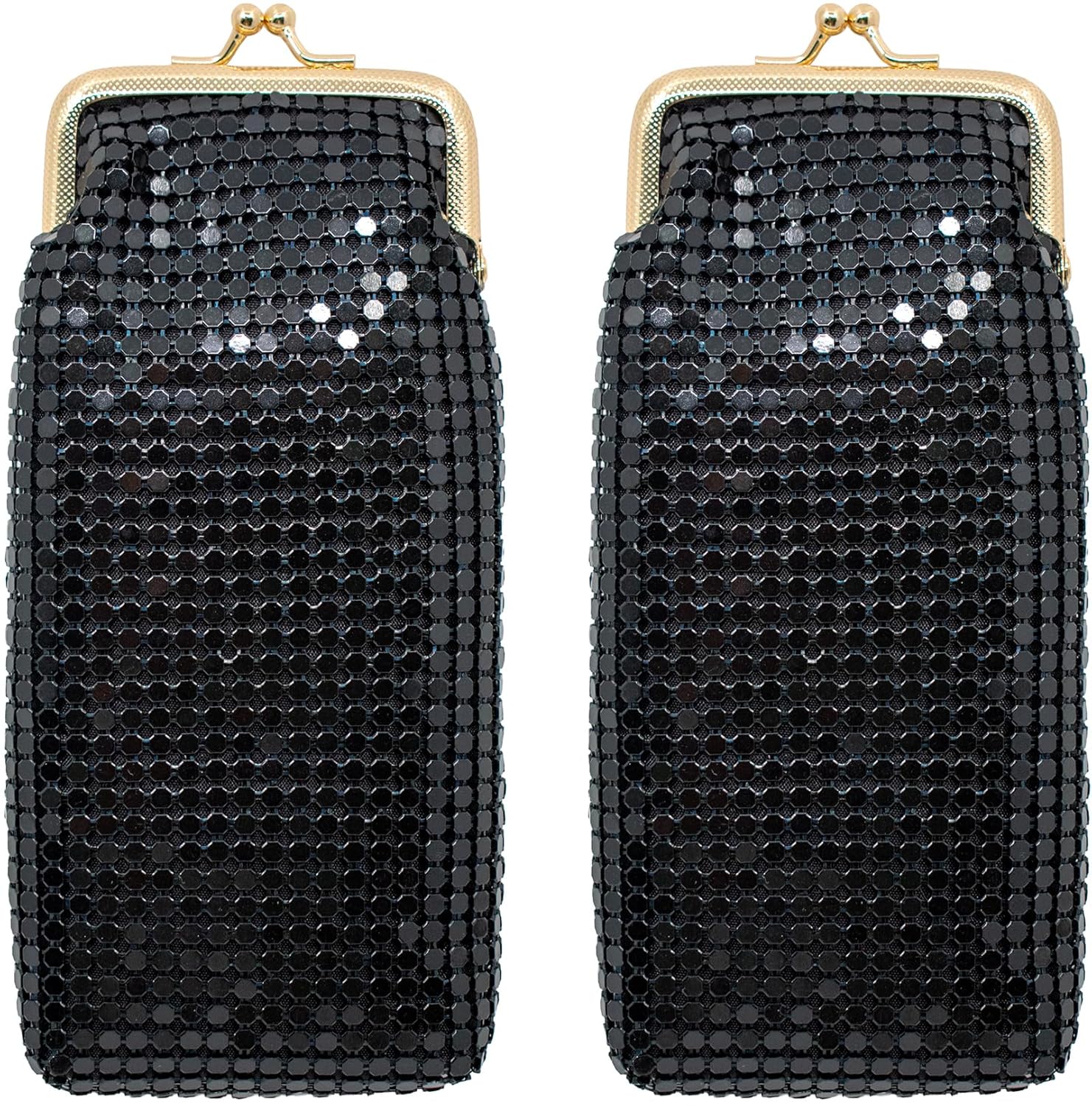 Set of 2 Vintage Soft Metallic Mesh Long Cigarette Case Purses with Lighter Pocket (4mm, Gold)