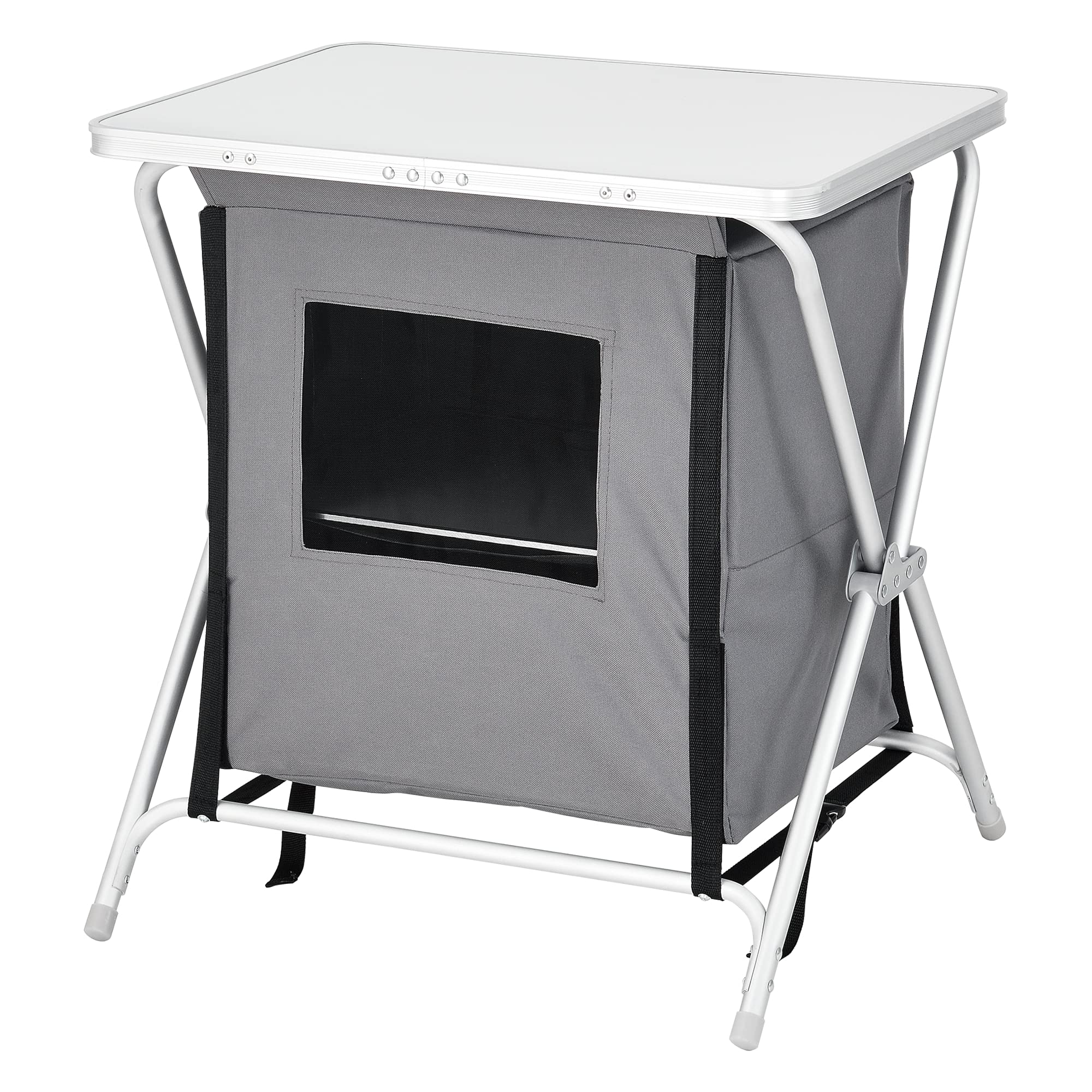 [en.casa] Campingküche Tullinge Outdoor Küche Campingschrank faltbar Faltschrank mit Arbeitsplatte Reiseküche inkl. Tragetasche Aluminiumgestell Dunkelgrau
