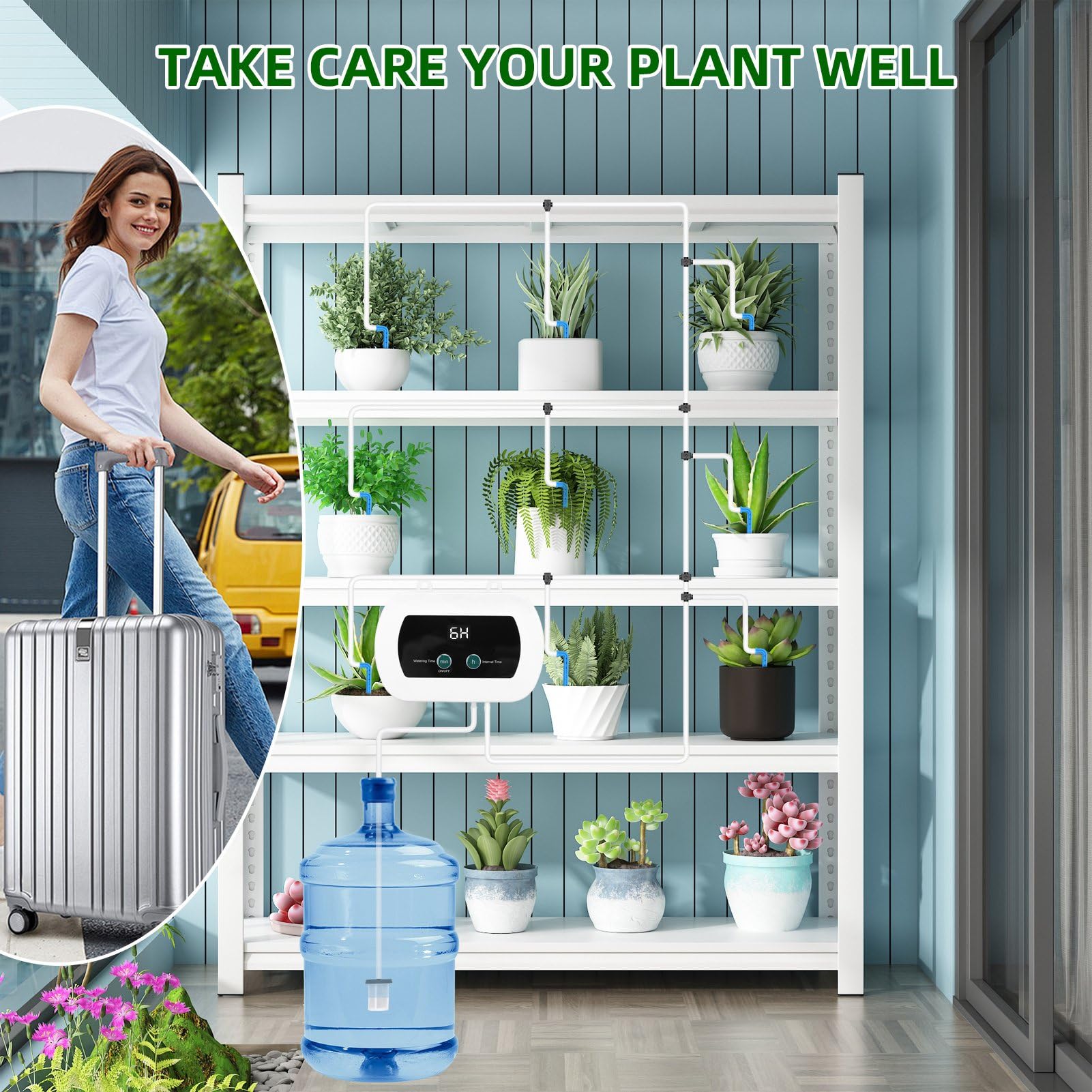 Kavolet sistema de riego automático BT control flujo de 400 ml/min kit de riego para plantas de interior para 10 plantas en maceta IP65 impermeable hogar y jardín