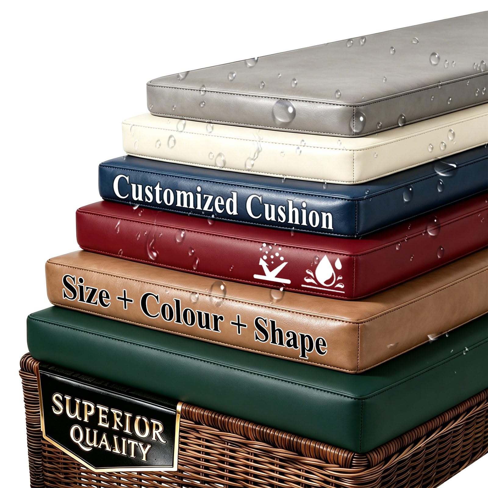 Garberson Custom Bench Cushion Faux Leather,High-Resilience Foam Window Seat Pads with Removable Cover Non-Slip Bottom,Indoor Outdoor Waterproof Garden Chairs for Furniture Patio Kitchen — image 1