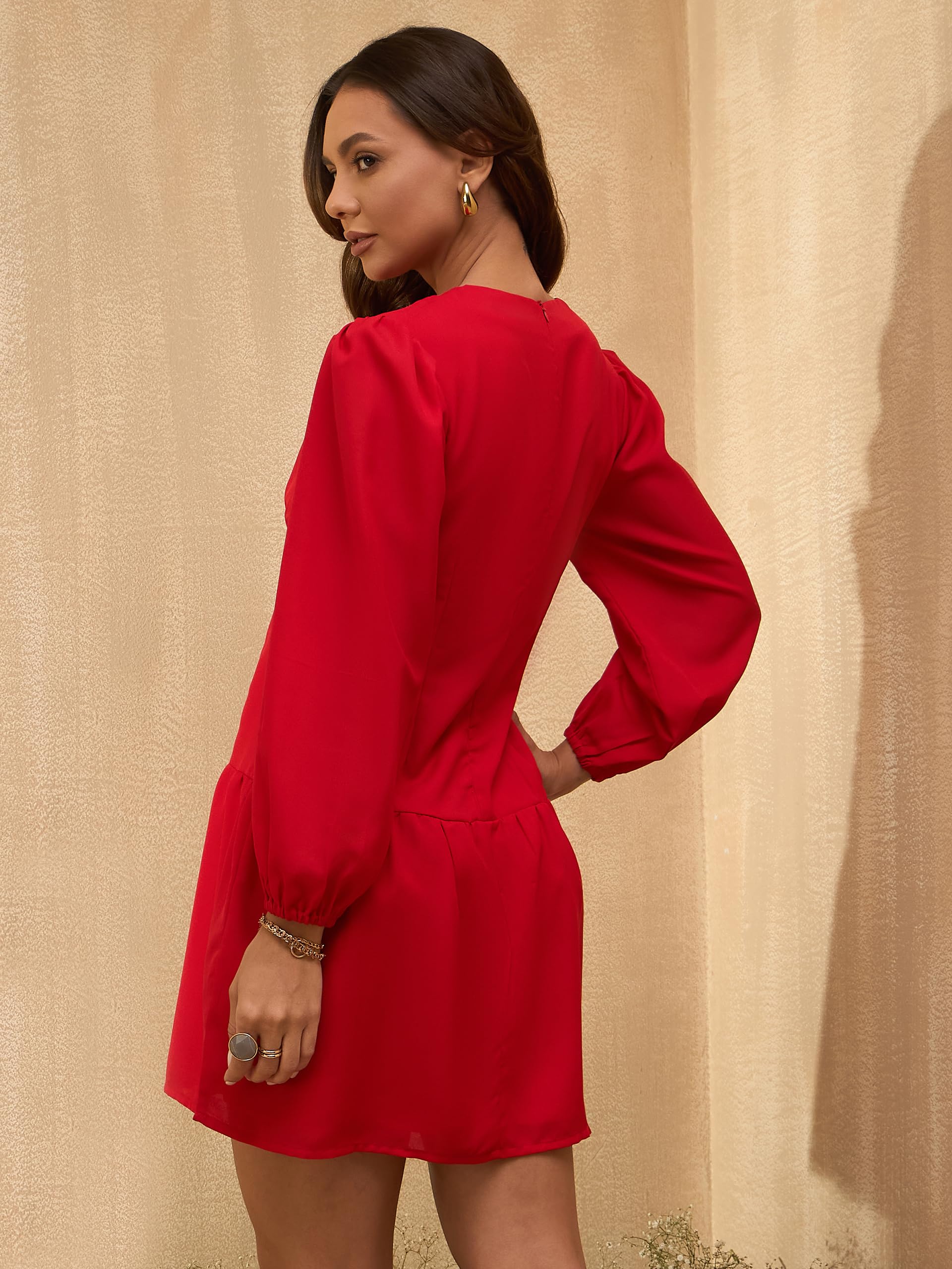 Rare Women's Polyester A-Line Mini Casual Dress (Ep8131A_Red_Xl)