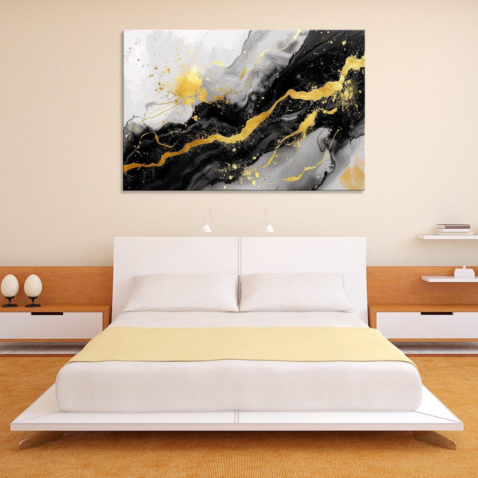 CAOXTART Abstract Black & Gold Elegance Canvas Oil Painting – Giclée Canvas Print for Living Room, Home Wall Decor Artwork(70x110cm/Internal Frame)