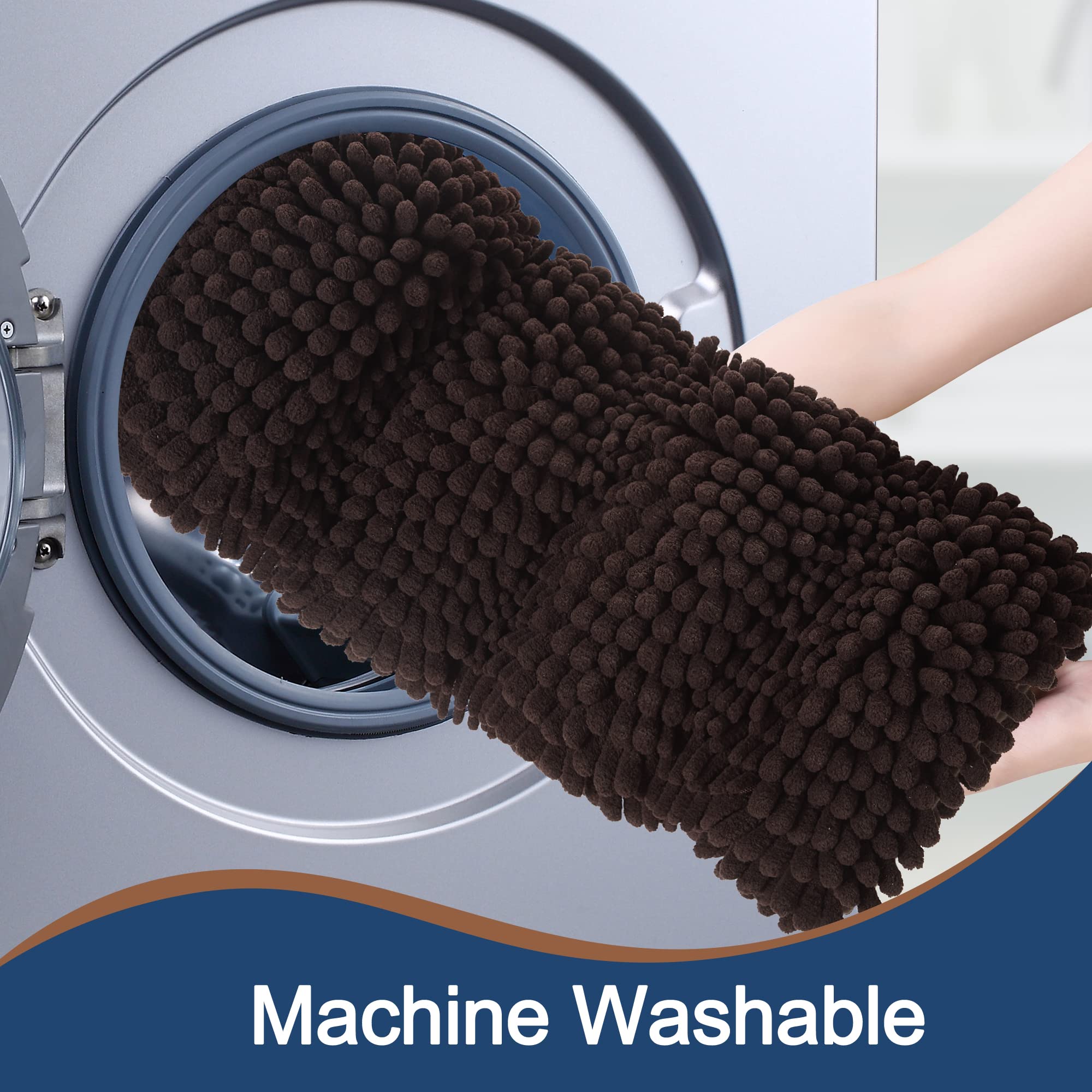 FLOLEOPA Non Slip Thick Shaggy Chenille Brown Bathroom Rug Sets 2 Piece, Thickened Hot Melt Rubber Bottom Bath Mats for Bathroom, Bath Rugs Quick Dry Machine Washable for Shower Mat