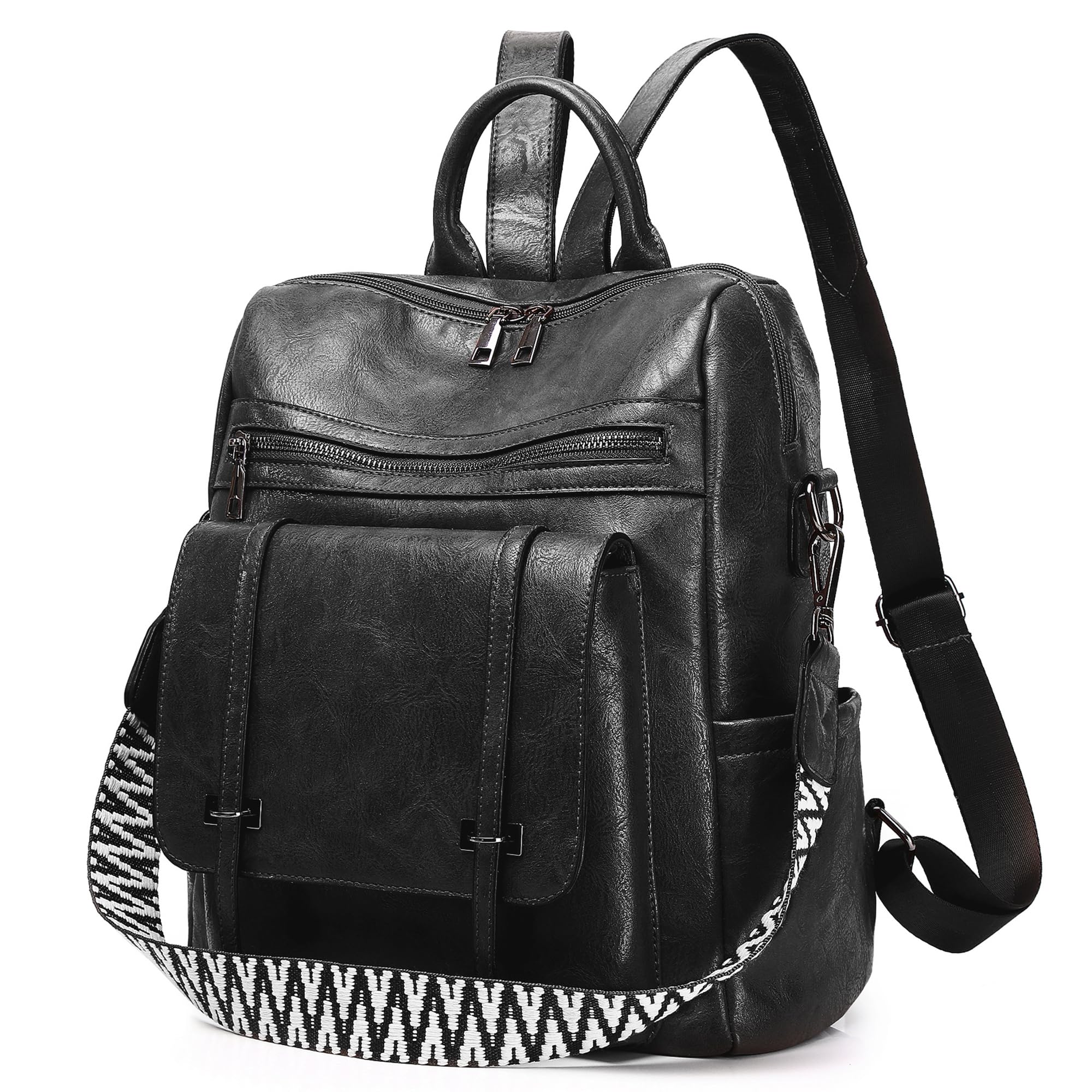 WYFJNX Fashion Backpack Purse for Women, Black PU Leather Backpack Purse Medium Size, Convertible Shoulder Bags Handbag, Suitable for Women for