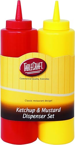 TableCraft Nostalgia - Dispensador de salsa de tomate y mostaza, 2 piezas, 12 onzas, rojo/amarillo
