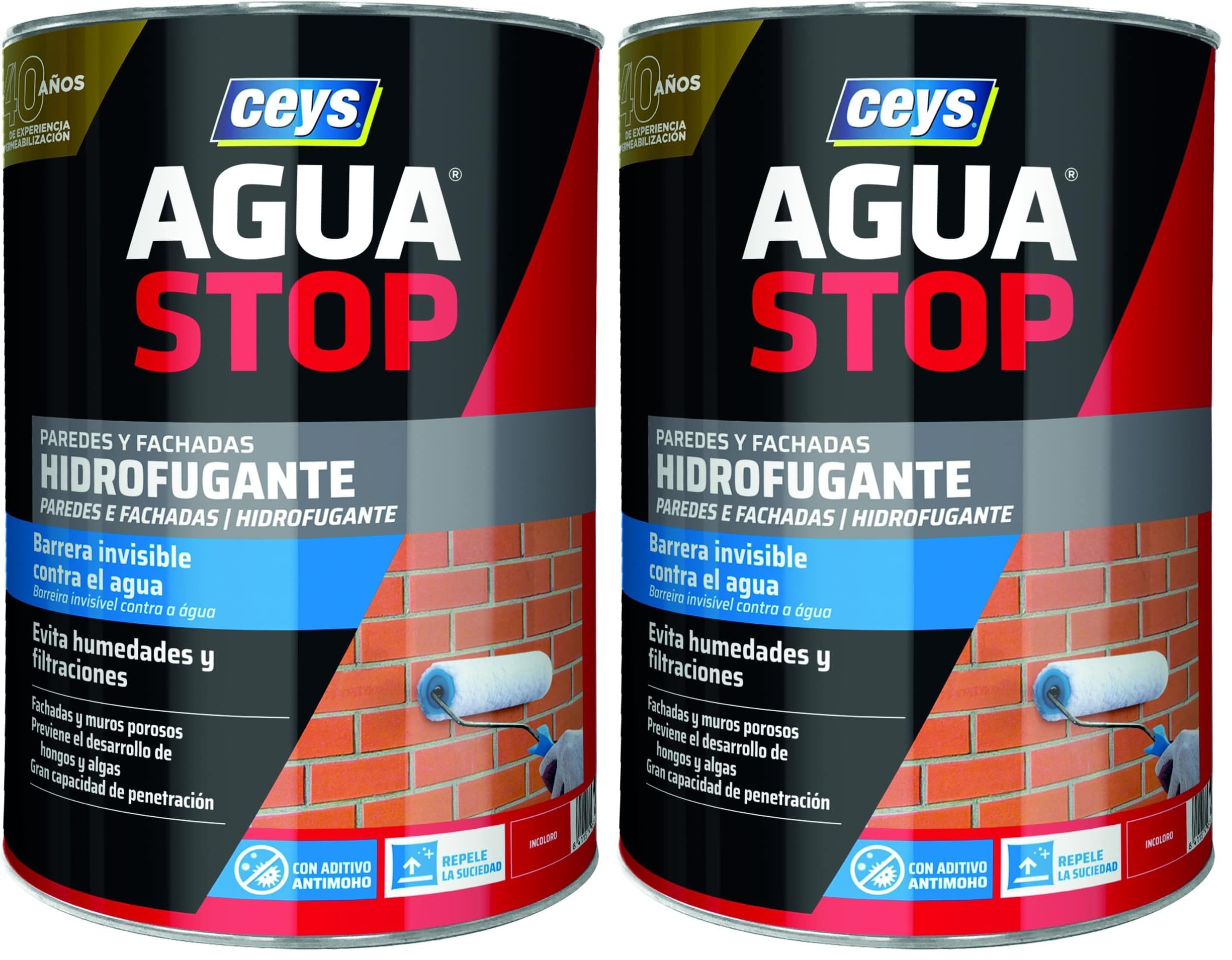 Ceys - Agua Stop Hidrofugante con Antimoho - Hidrofugante líquido incoloro - 5L (Paquete de 2)