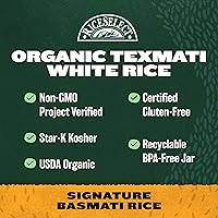 Vista 5 de RiceSelect arroz orgánico texmati basmati blanco, arroz premium sin OMG sin gluten de grano largo blanco, frasco de 32 onzas
