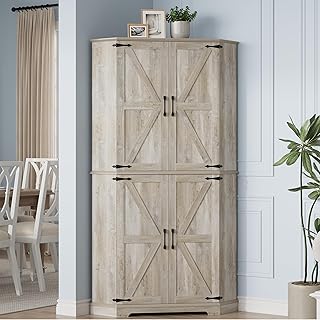 IRONCK Corner Cabinet, 72" Kitchen Pantry Cabinet, 6-Tier Farmhouse Pantry with 2 Adjustable Shelves, 240° Swivel Doors, 2 Doors Storage, Spacious Hutch for Kitchen, Living Room, Rustic Maple