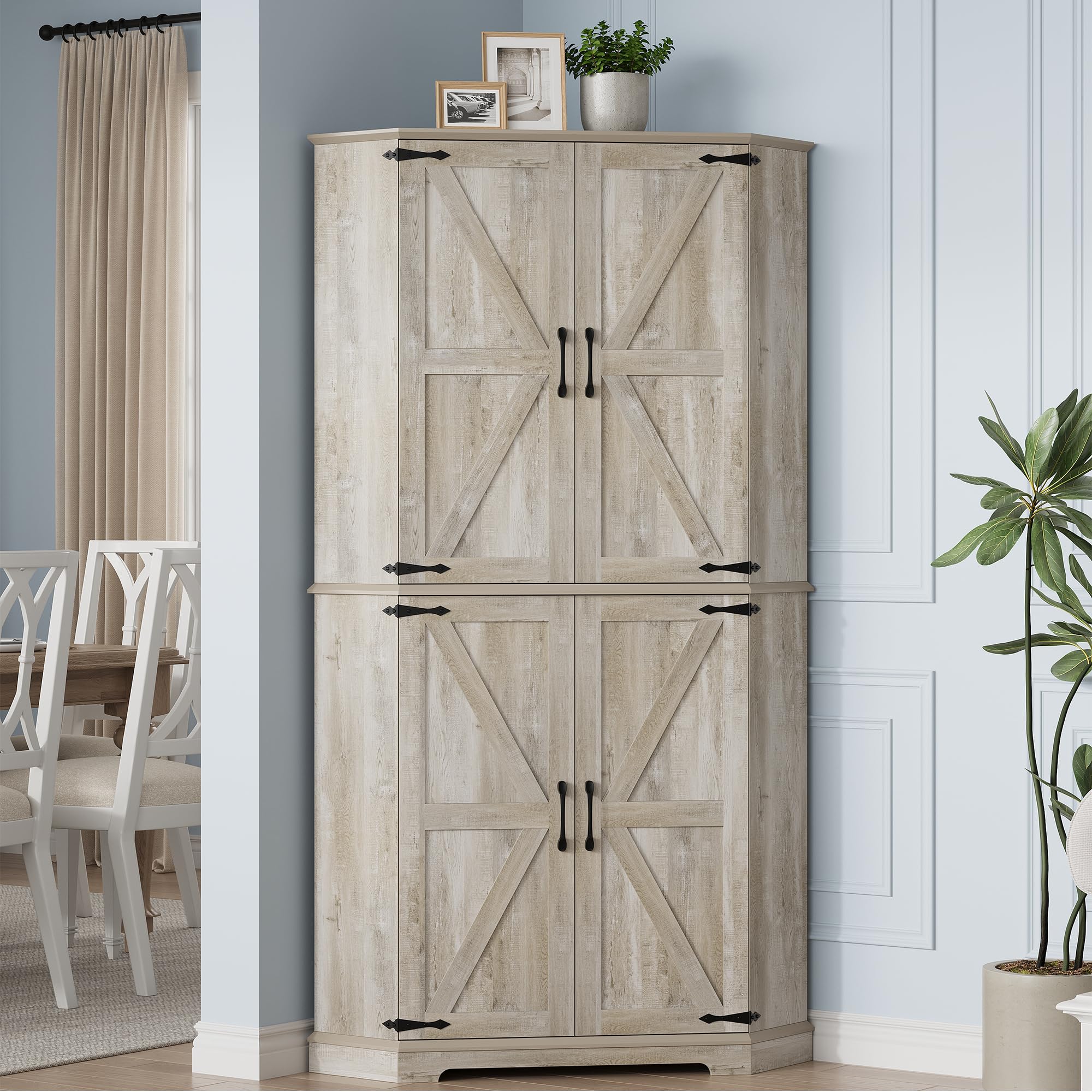 IRONCK Corner Cabinet, 72' Farmhouse Pantry Cabinet, Rustic Maple